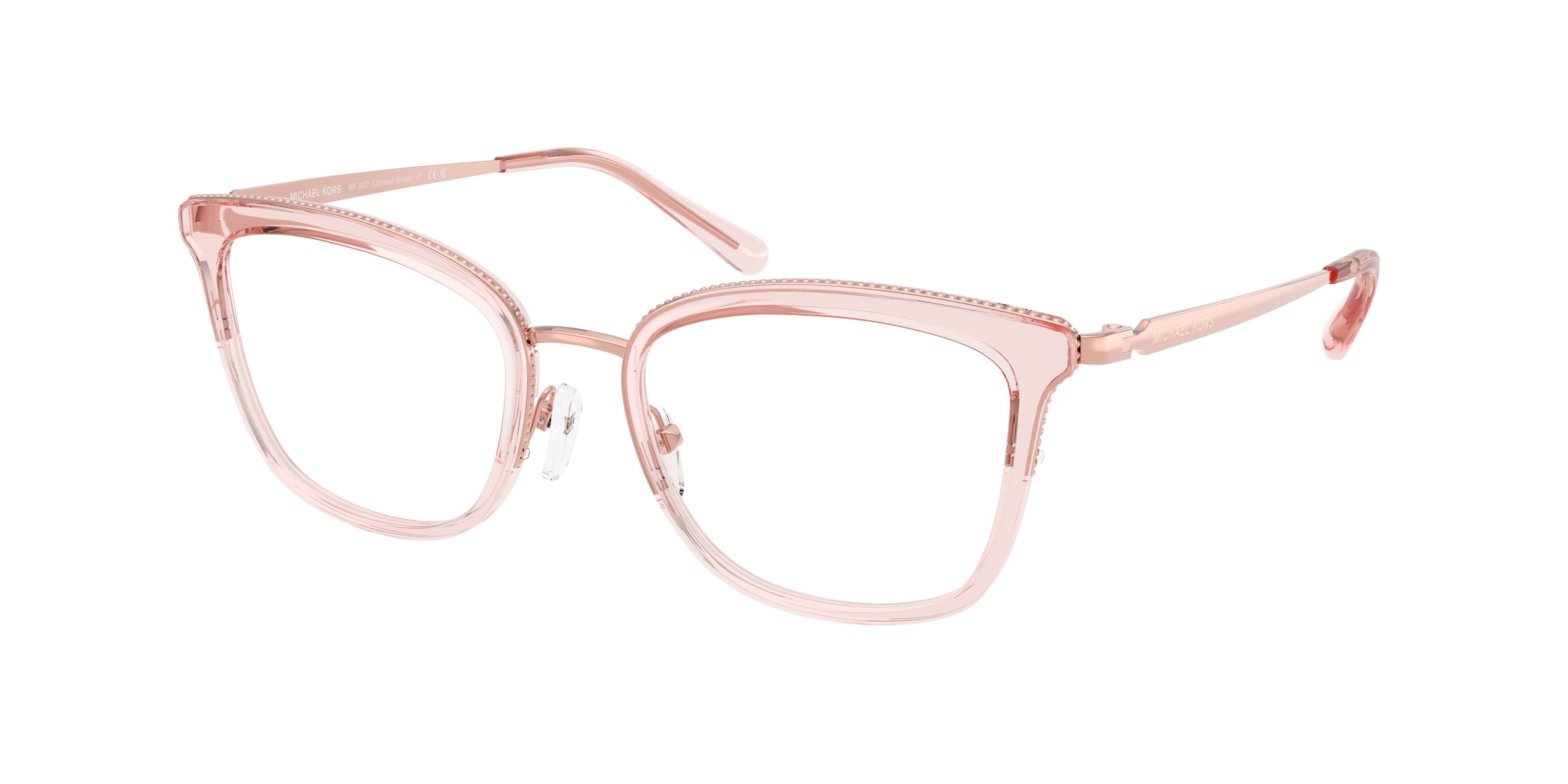 Michael Kors COCONUT GROVE MK3032 Square Eyeglasses  3417-Rose Gold/Pink Transparent 51-140-19 - Color Map Gold