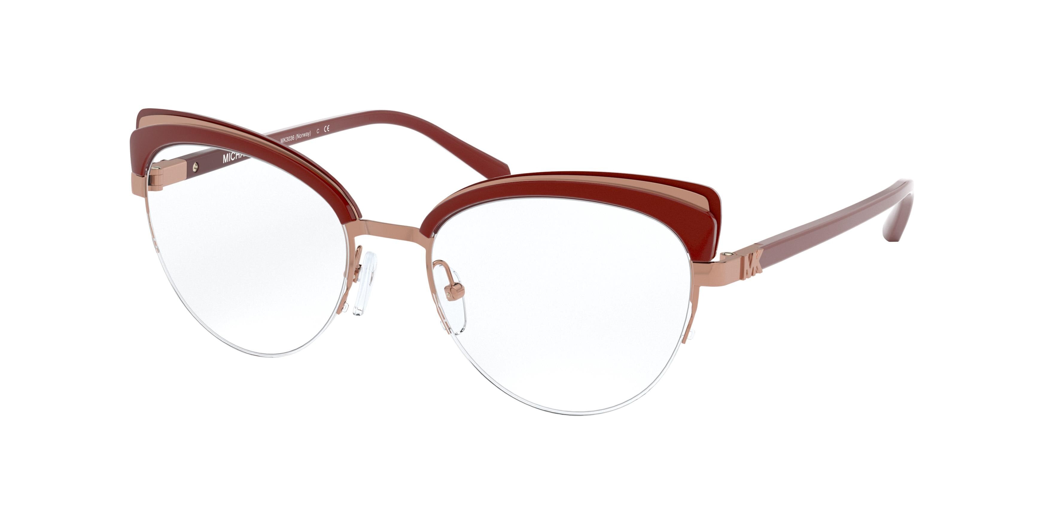 Michael Kors NORWAY MK3036 Cat Eye Eyeglasses 1108-Rose Gold/Dark Brandy 53-140-18 - Color Map Gold