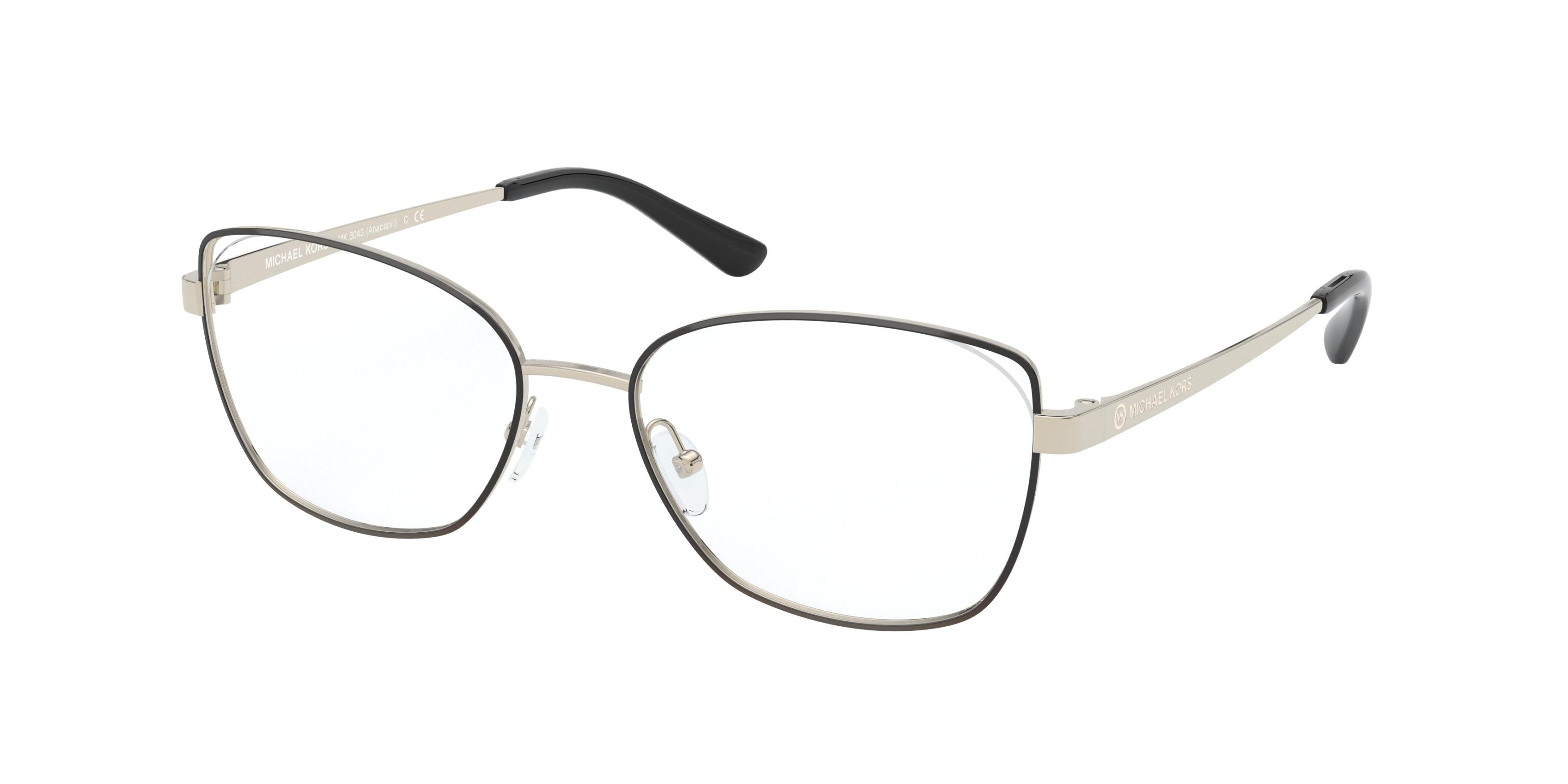 Michael Kors ANACAPRI MK3043 Square Eyeglasses 1014-Light Gold/Black 54-140-17 - Color Map Gold