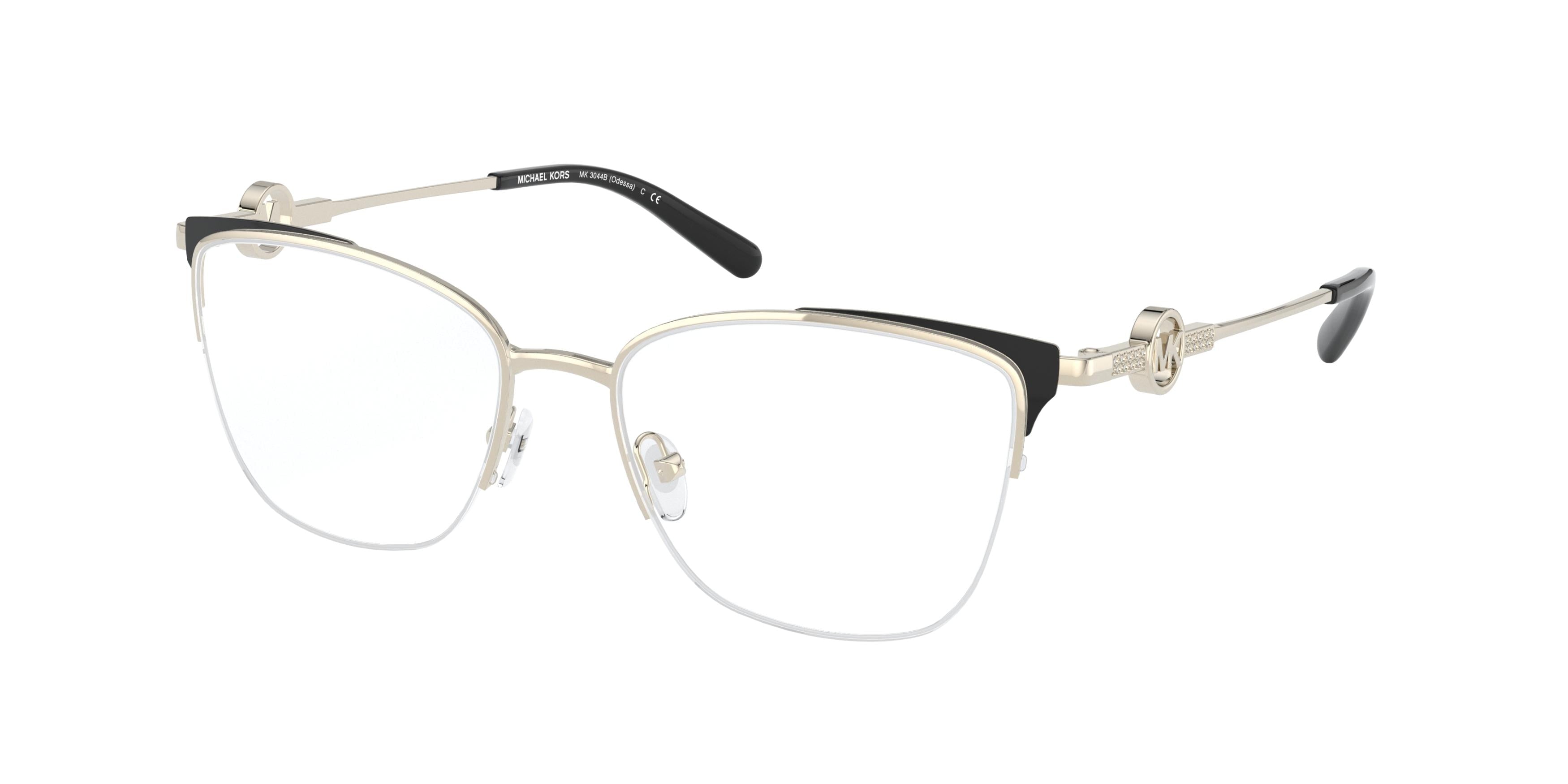 Michael Kors ODESSA MK3044B Square Eyeglasses 1014-Light Gold/Black 53-140-17 - Color Map Gold