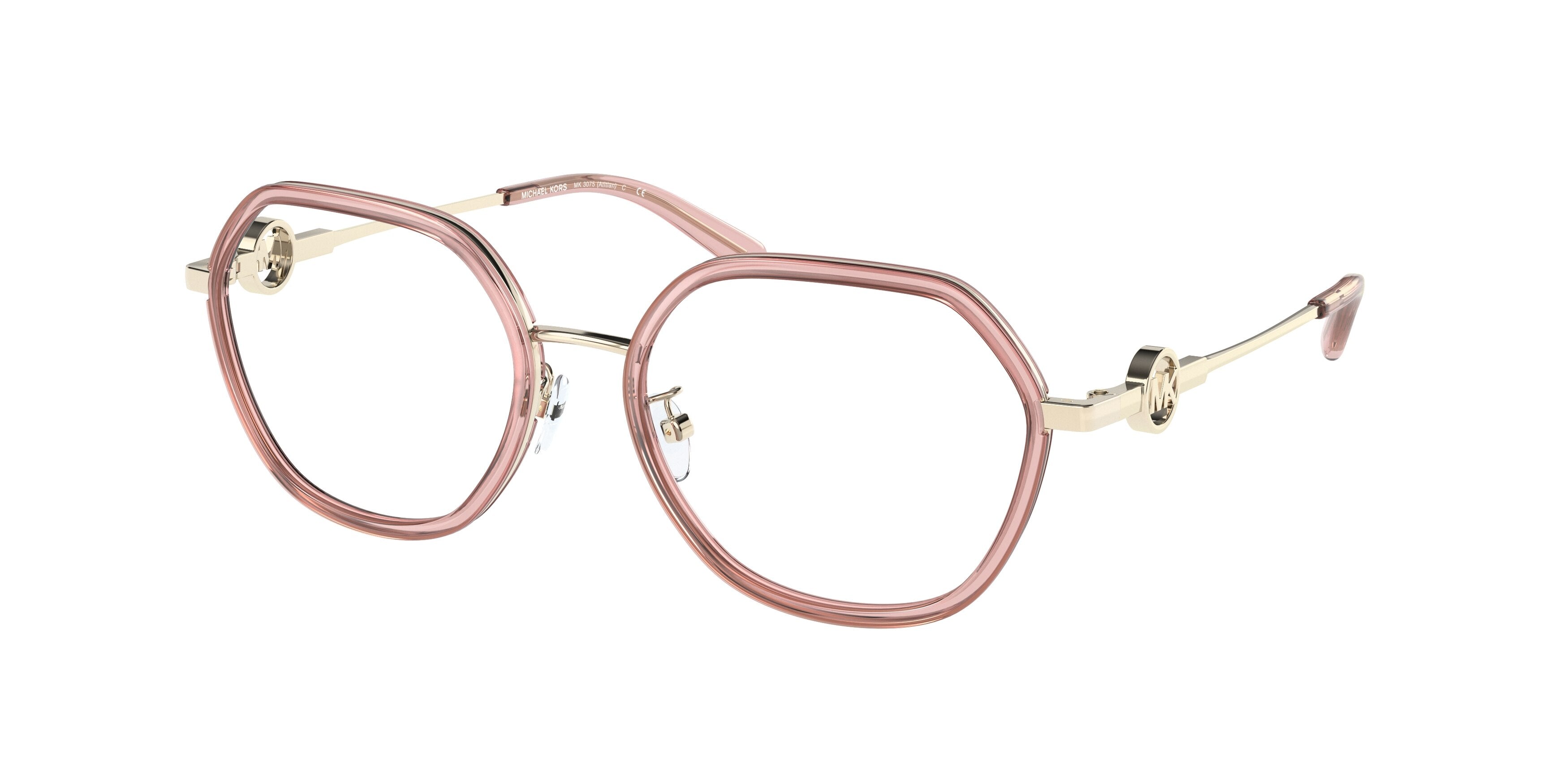 Michael Kors ATITLAN MK3057 Irregular Eyeglasses 1202-Transparent Dusty Rose 51-140-17 - Color Map Pink