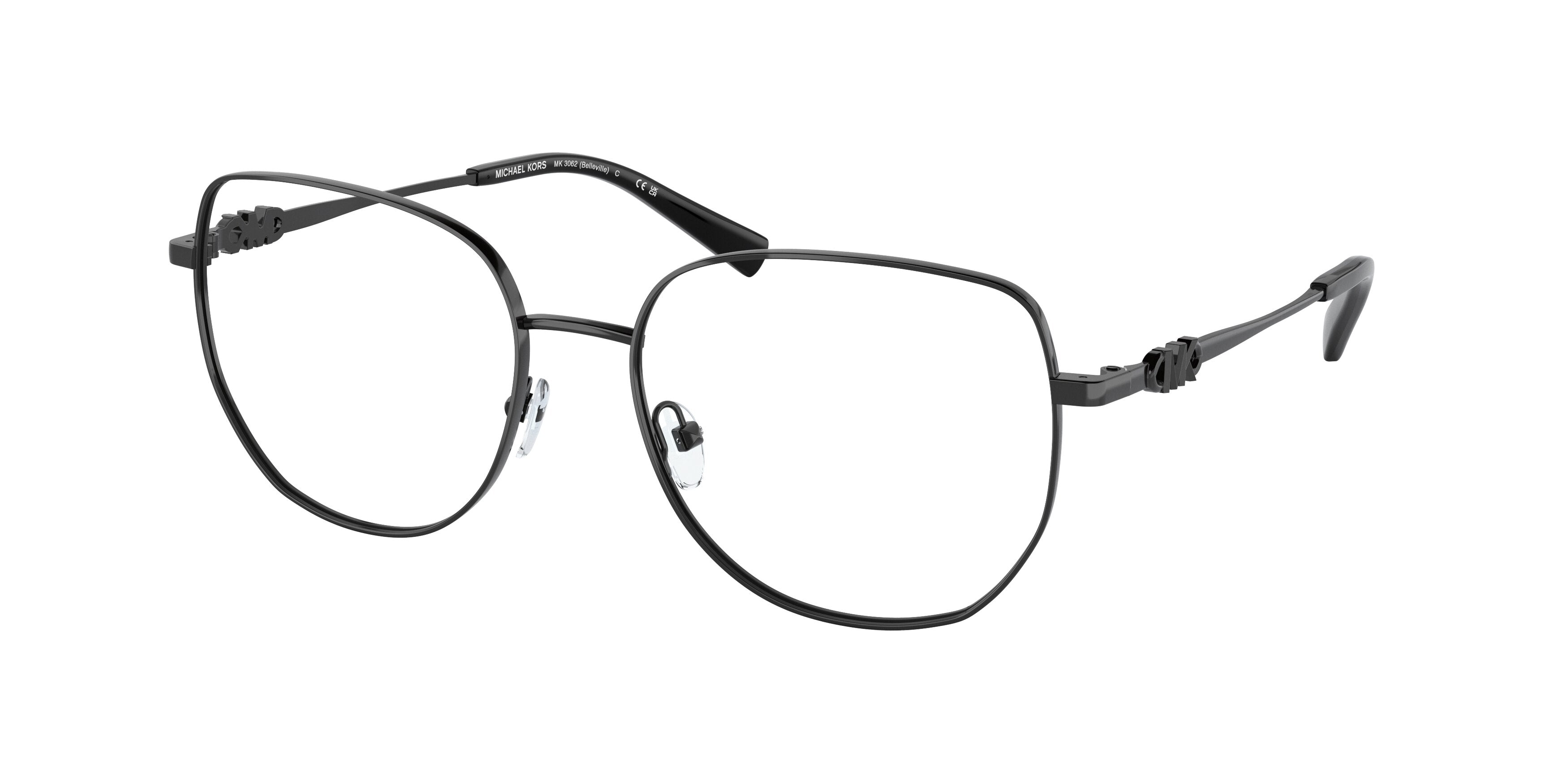 Michael Kors BELLEVILLE MK3062 Square Eyeglasses 1005-Shiny Black 56-140-17 - Color Map Black