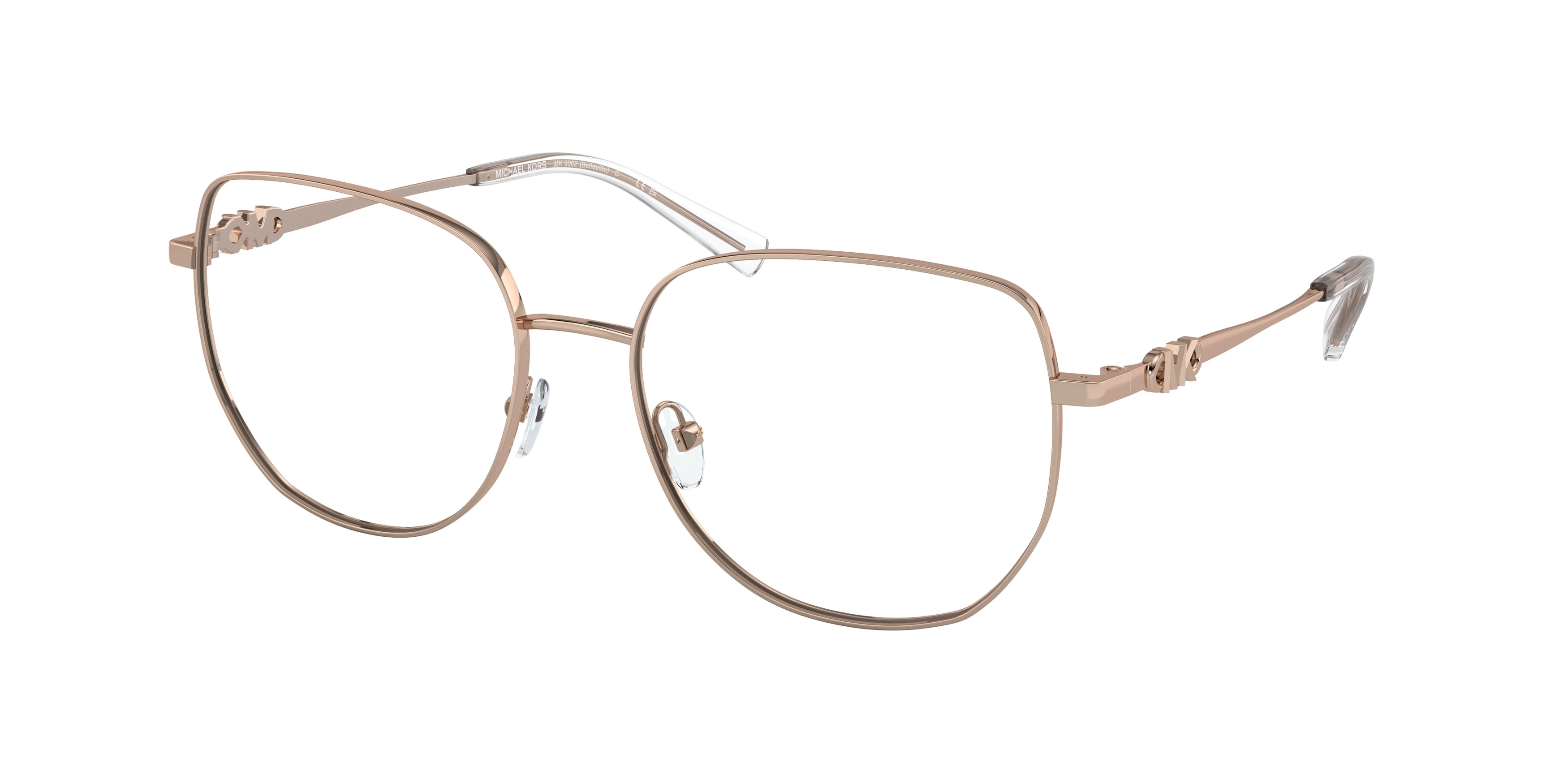 Michael Kors BELLEVILLE MK3062 Square Eyeglasses 1108-Rose Gold 56-140-17 - Color Map Gold