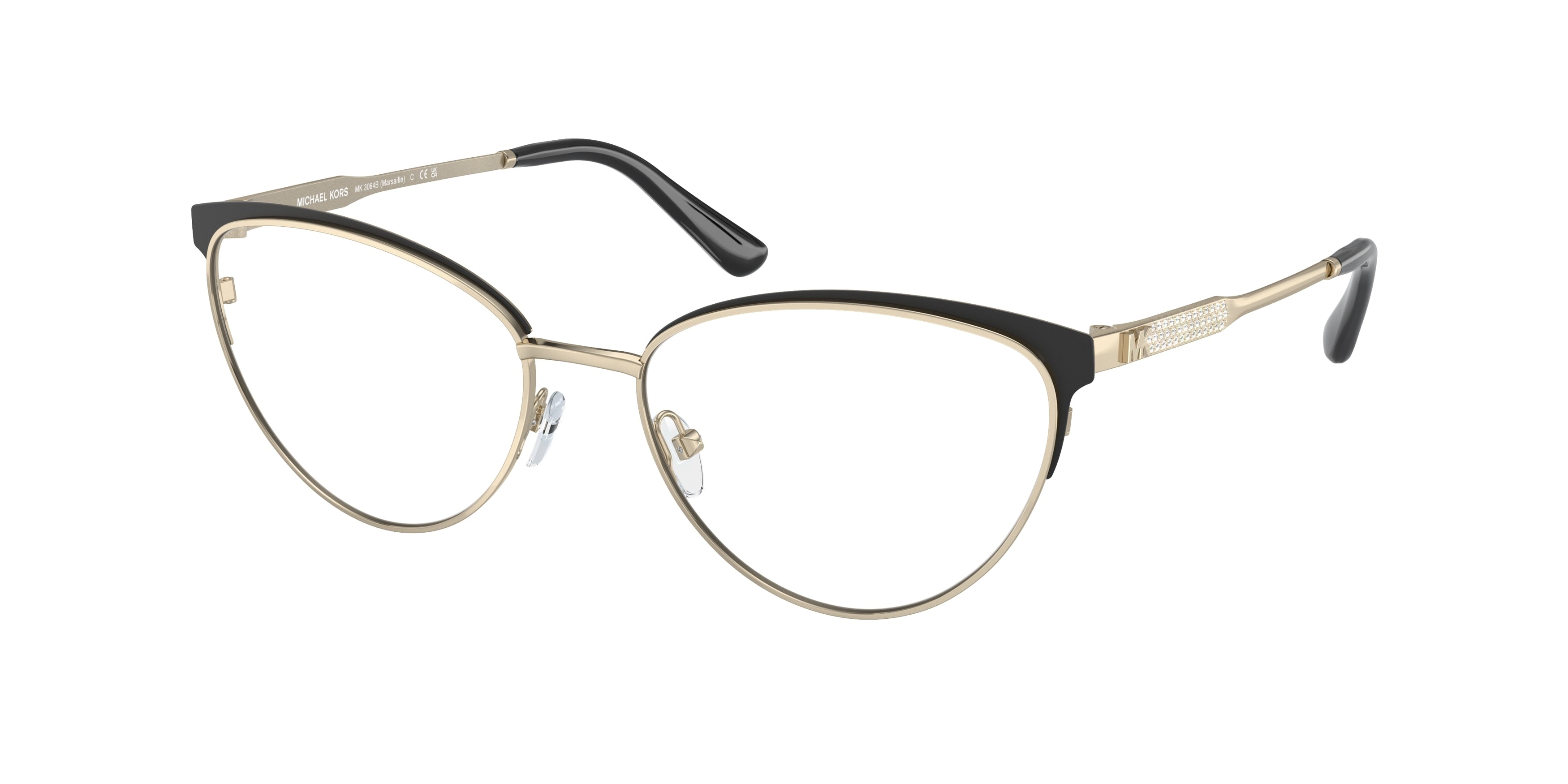 Michael Kors MARSAILLE MK3064B Cat Eye Eyeglasses 1014-Light Gold/Matte Black 55-140-17 - Color Map Gold