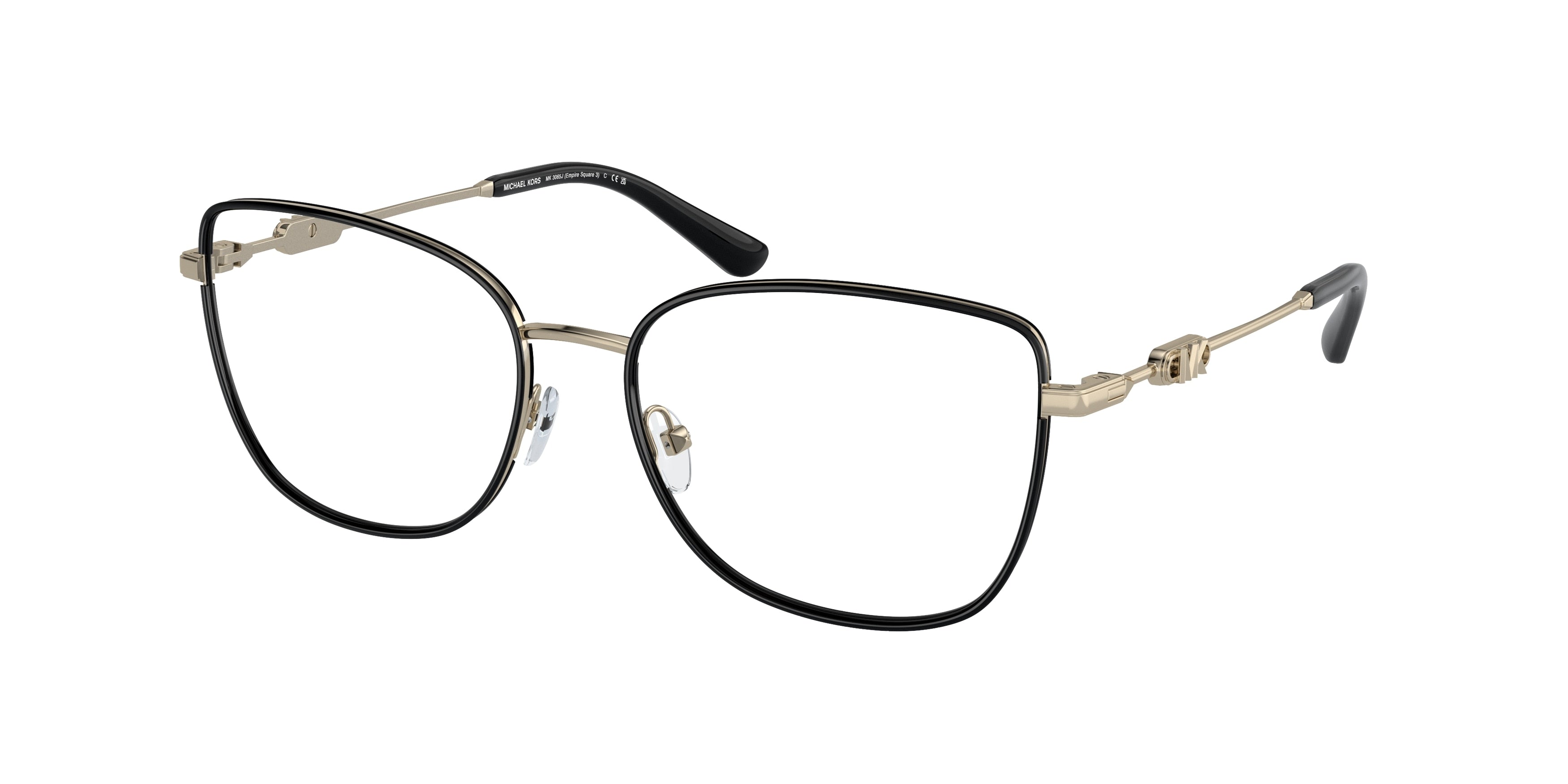 Michael Kors EMPIRE SQUARE 3 MK3065J Square Eyeglasses 1014-Light Gold/Black 54-140-17 - Color Map Gold