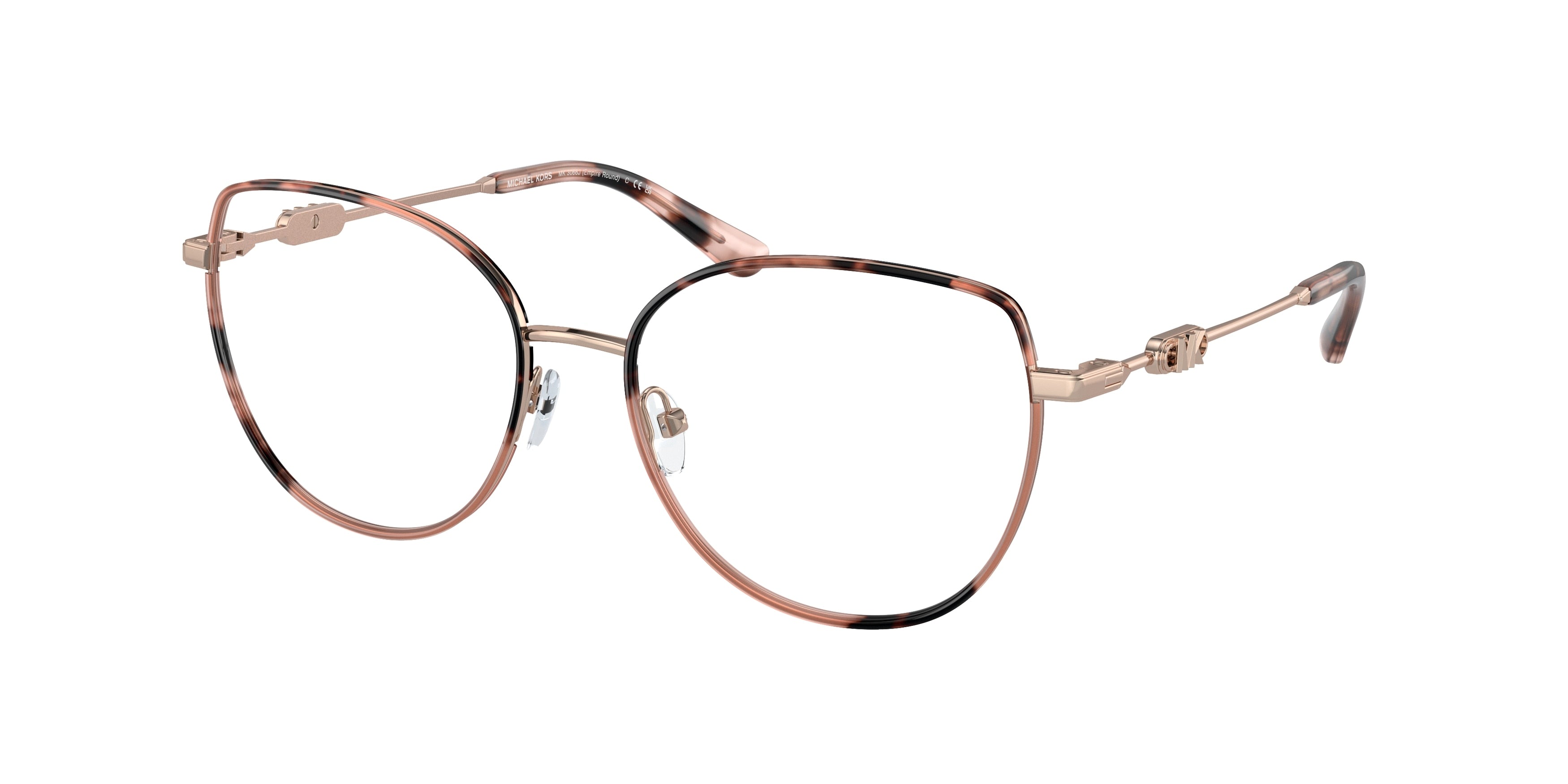 Michael Kors EMPIRE ROUND MK3066J Irregular Eyeglasses 1108-Rose Gold/Pink Tortoise 53-140-17 - Color Map Gold