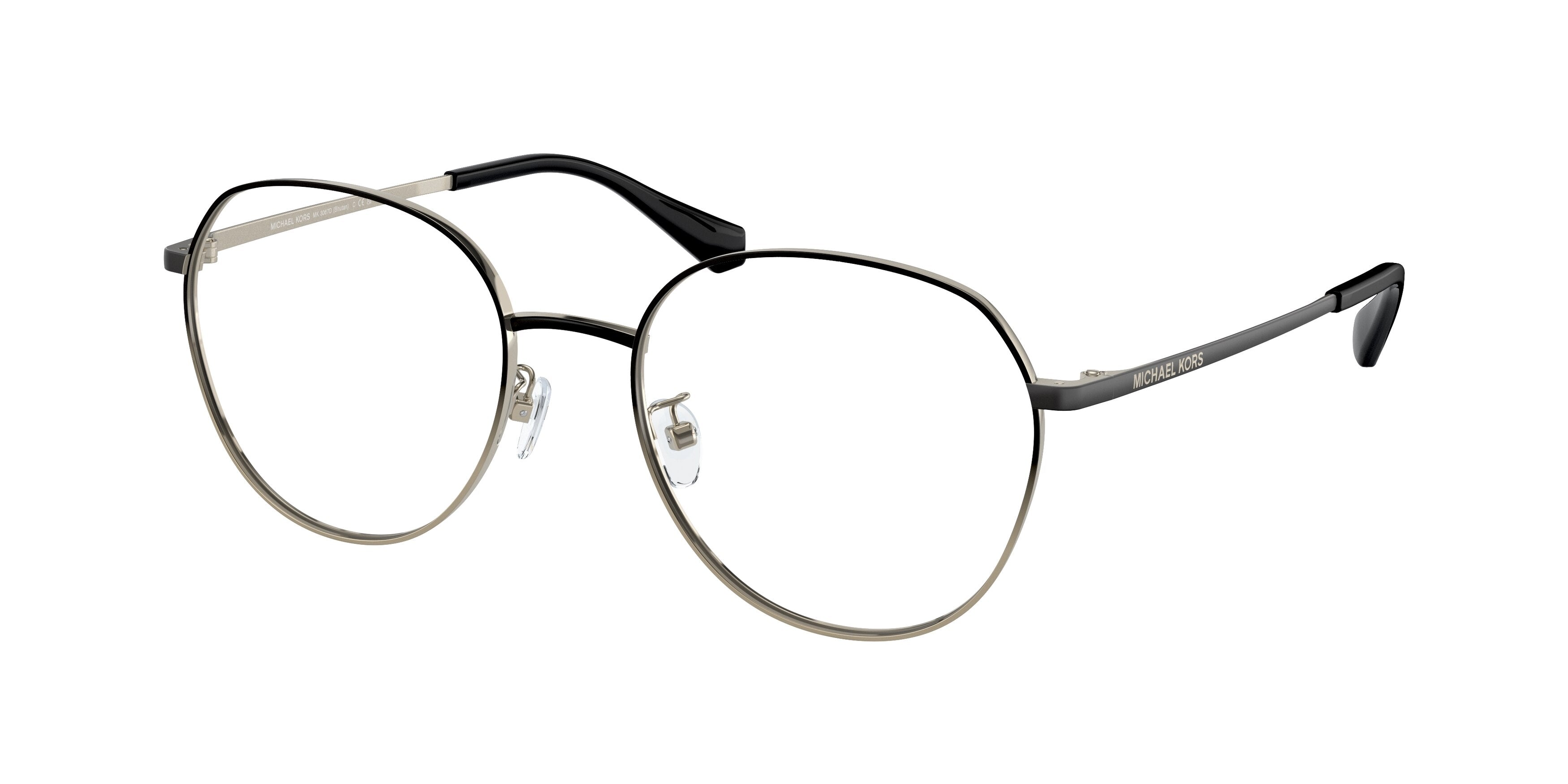 Michael Kors BHUTAN MK3067D Round Eyeglasses 1001-Black Light Gold Gradient 54-145-19 - Color Map Black