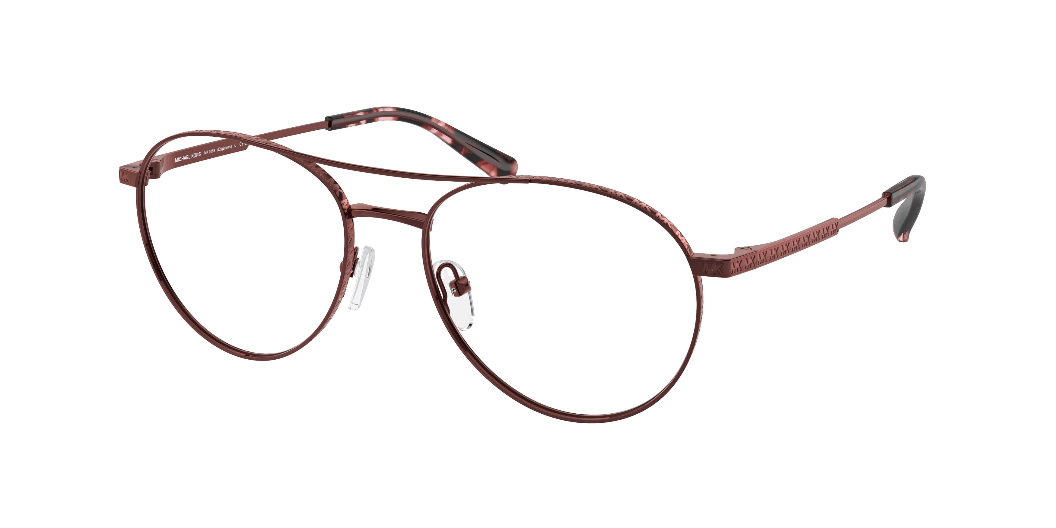 Michael Kors EDGARTOWN MK3069 Round Eyeglasses 1896-Transparent Cordovan Metal 54-140-17 - Color Map Red