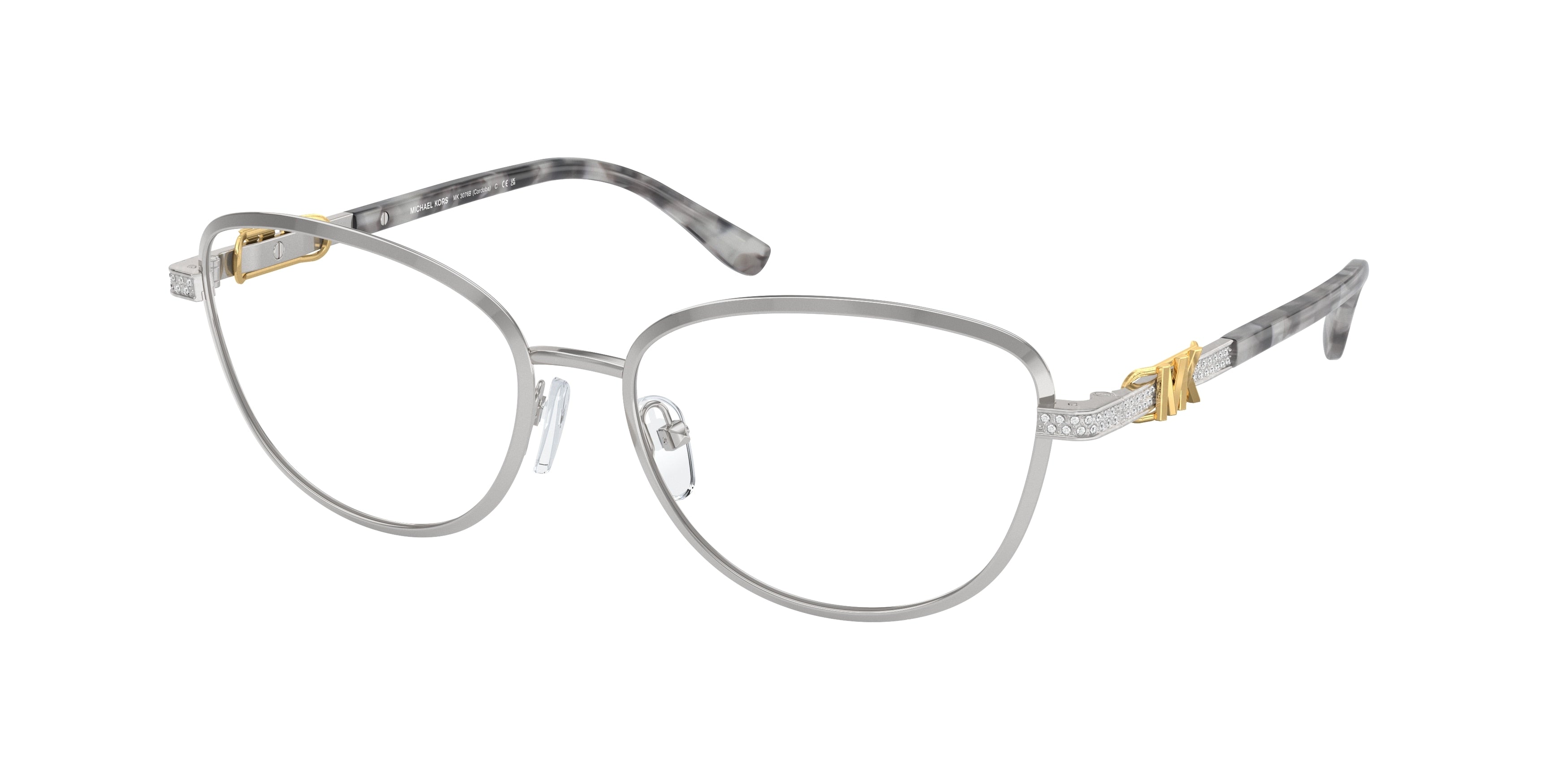 Michael Kors CORDOBA MK3076B Cat Eye Eyeglasses 1893-Shiny Silver 55-140-16 - Color Map Silver