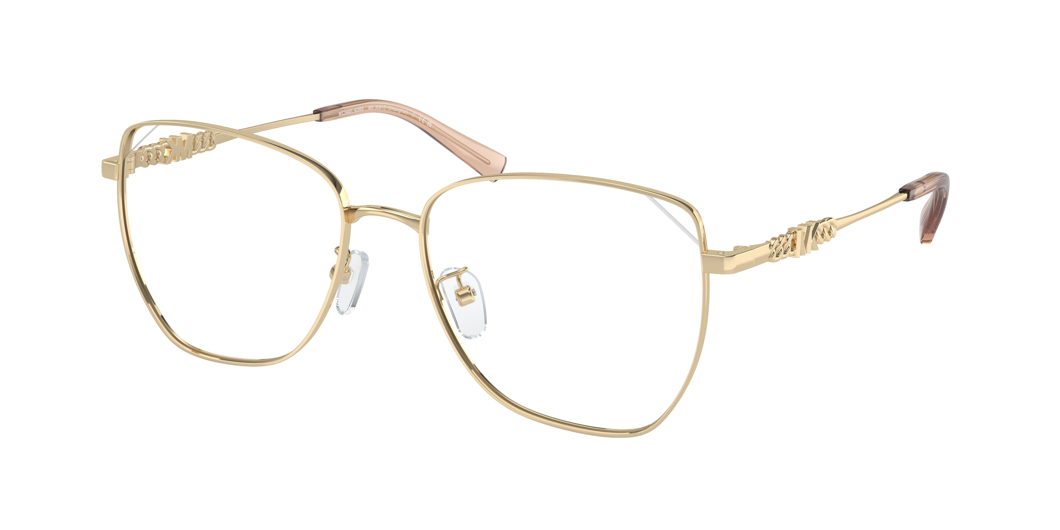 Michael Kors SHANGHAI MK3081D Cat Eye Eyeglasses 1014-Shiny Light Gold 56-145-17 - Color Map Gold