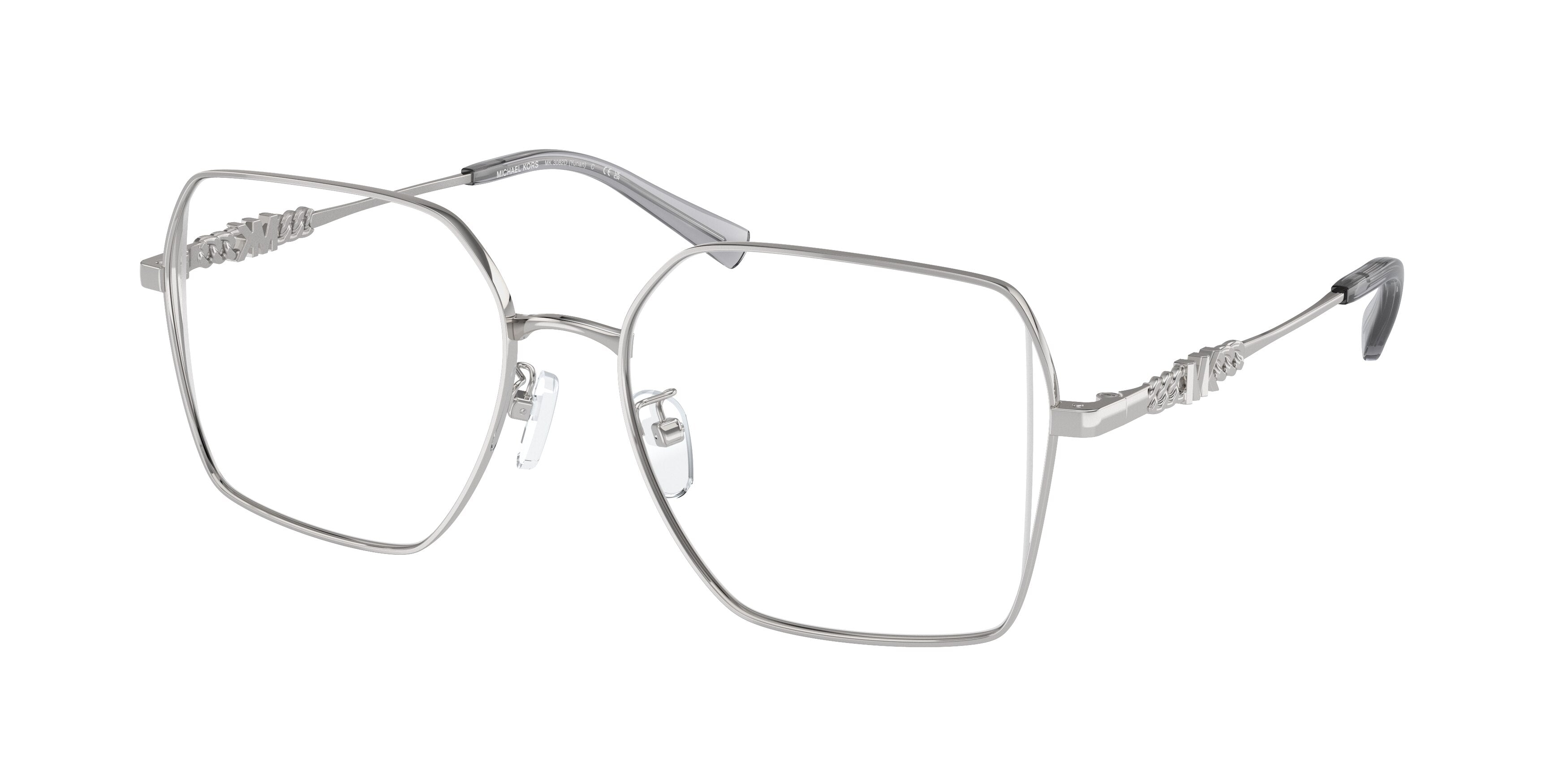 Michael Kors YUNAN MK3082D Square Eyeglasses 1893-Shiny Silver 55-145-17 - Color Map Silver
