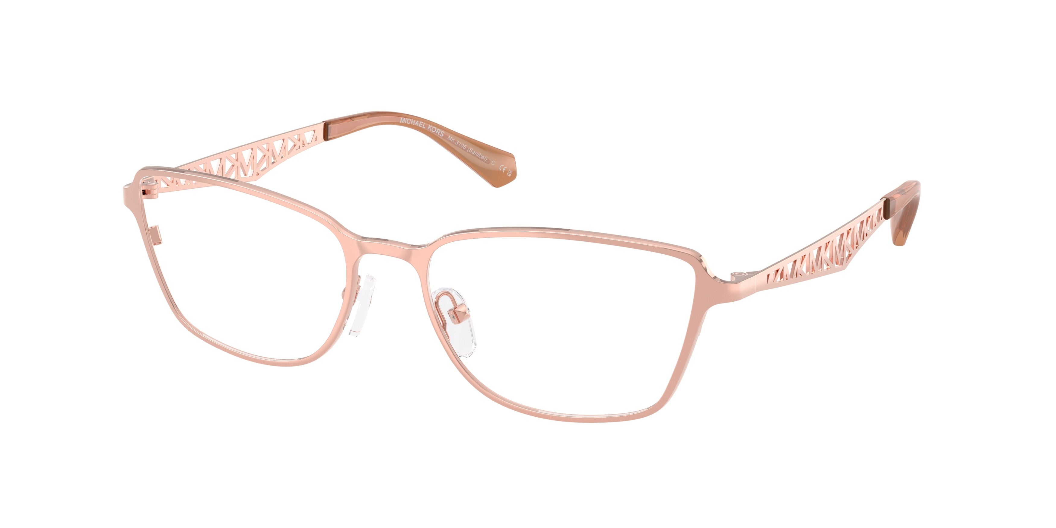 Michael Kors SANIBEL MK3105 Rectangle Eyeglasses 1108-Rose Gold 54-140-17 - Color Map Gold