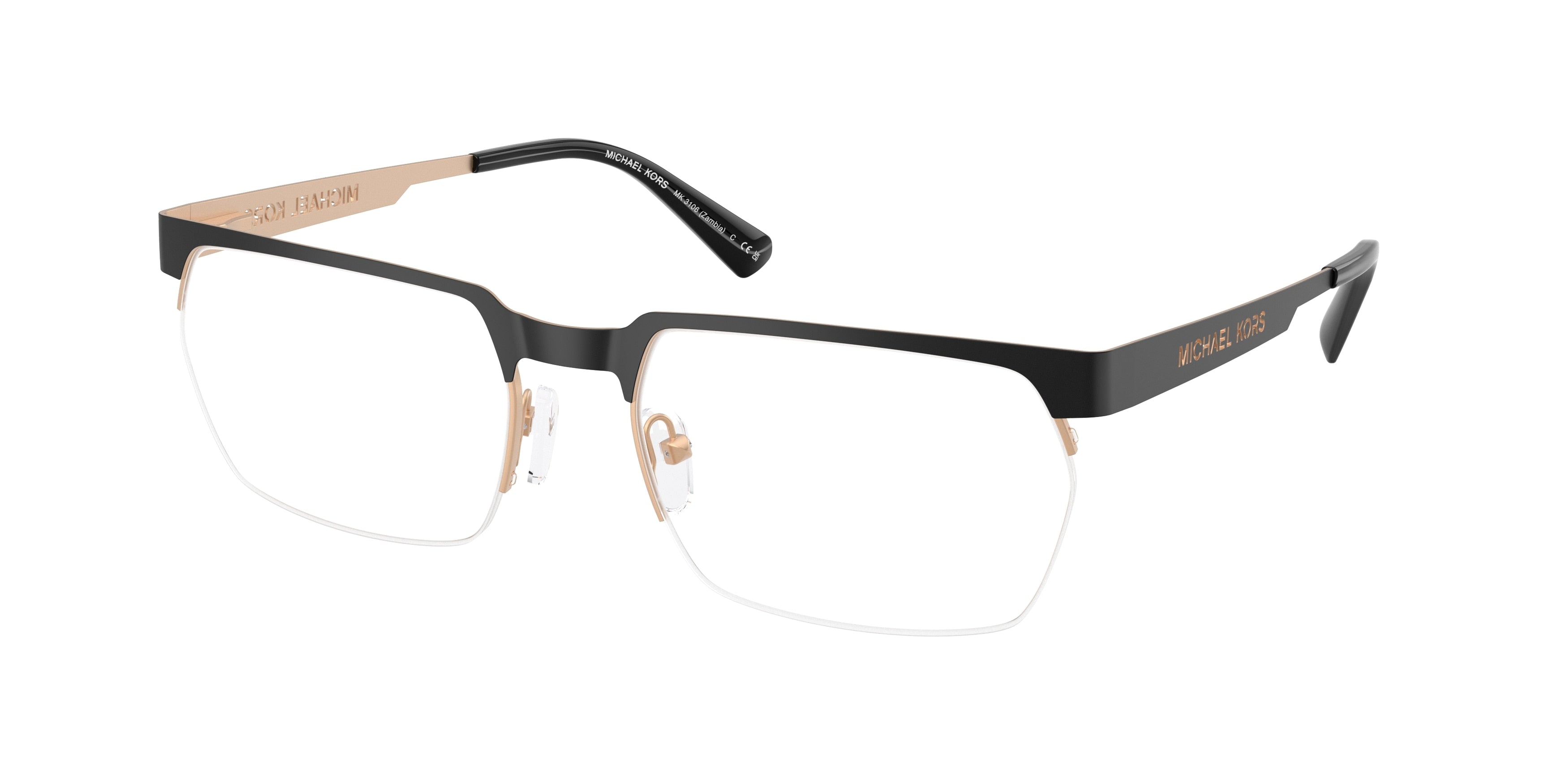 Michael Kors ZAMBIA MK3106 Rectangle Eyeglasses 1005-Black Matte 58-145-19 - Color Map Black