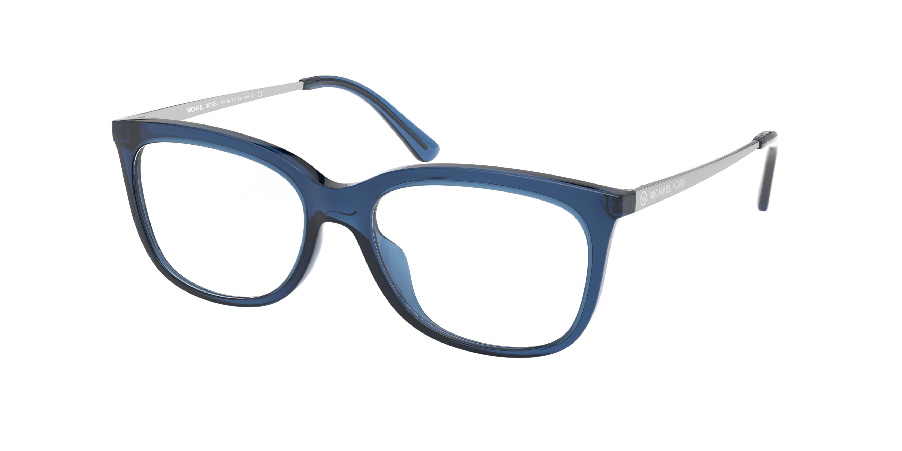 Michael Kors SEATTLE MK4073U Pillow Eyeglasses 3221-Dark Chambray Transparent 50-140-16 - Color Map Blue