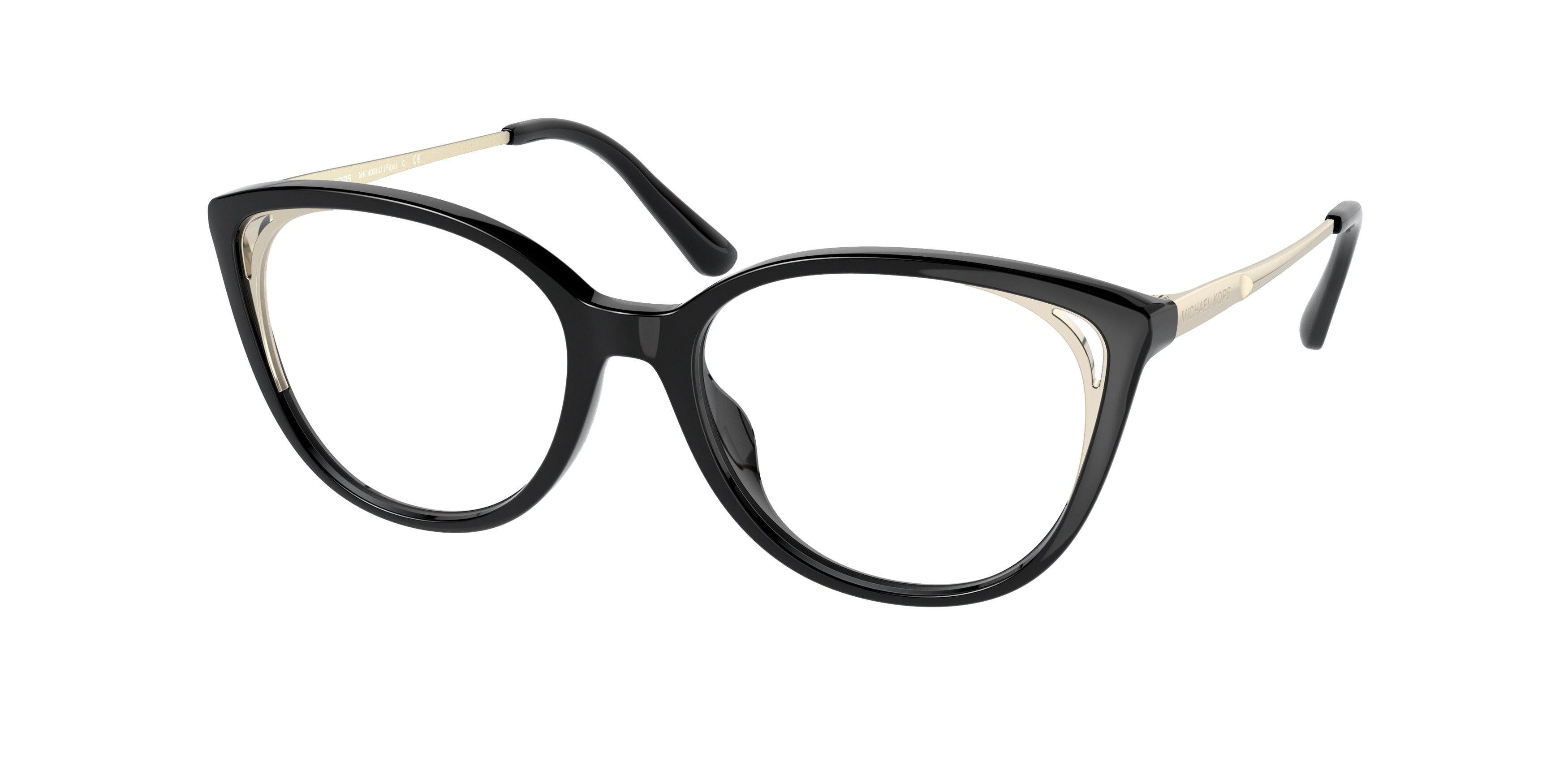 Michael Kors RIGA MK4086U Cat Eye Eyeglasses 3005-Bio Black 52-140-17 - Color Map Black