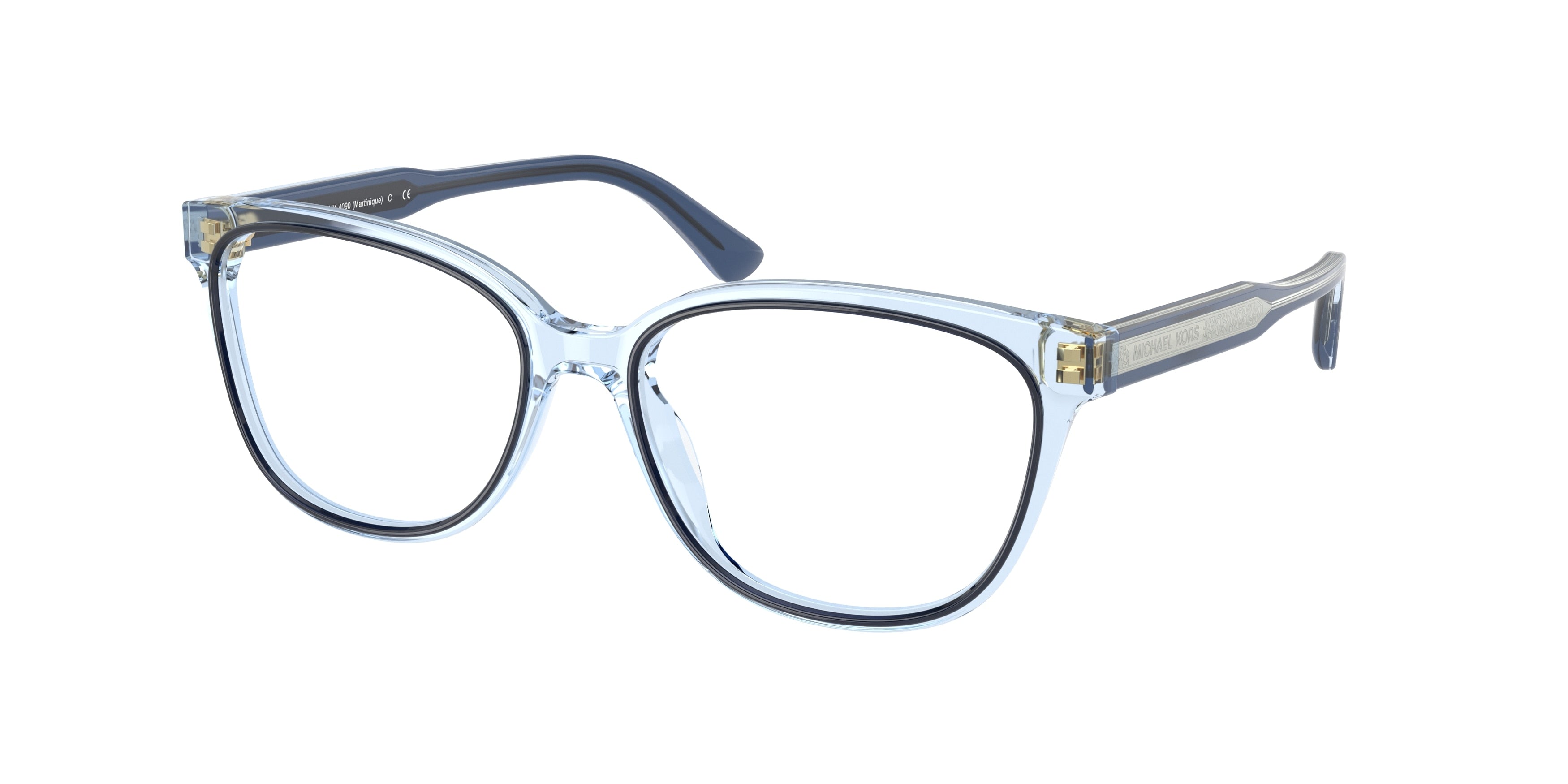 Michael Kors MARTINIQUE MK4090 Rectangle Eyeglasses 3107-Chambray Transparent 52-140-16 - Color Map Blue