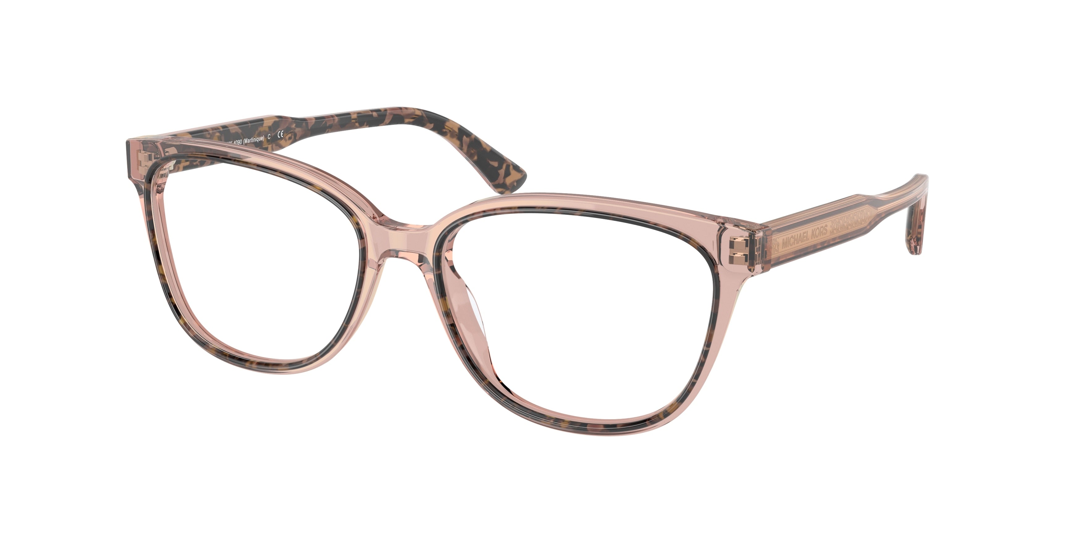 Michael Kors MARTINIQUE MK4090 Rectangle Eyeglasses 3251-Pink Tortoise/Dusty Rose Transparent 54-140-16 - Color Map Pink