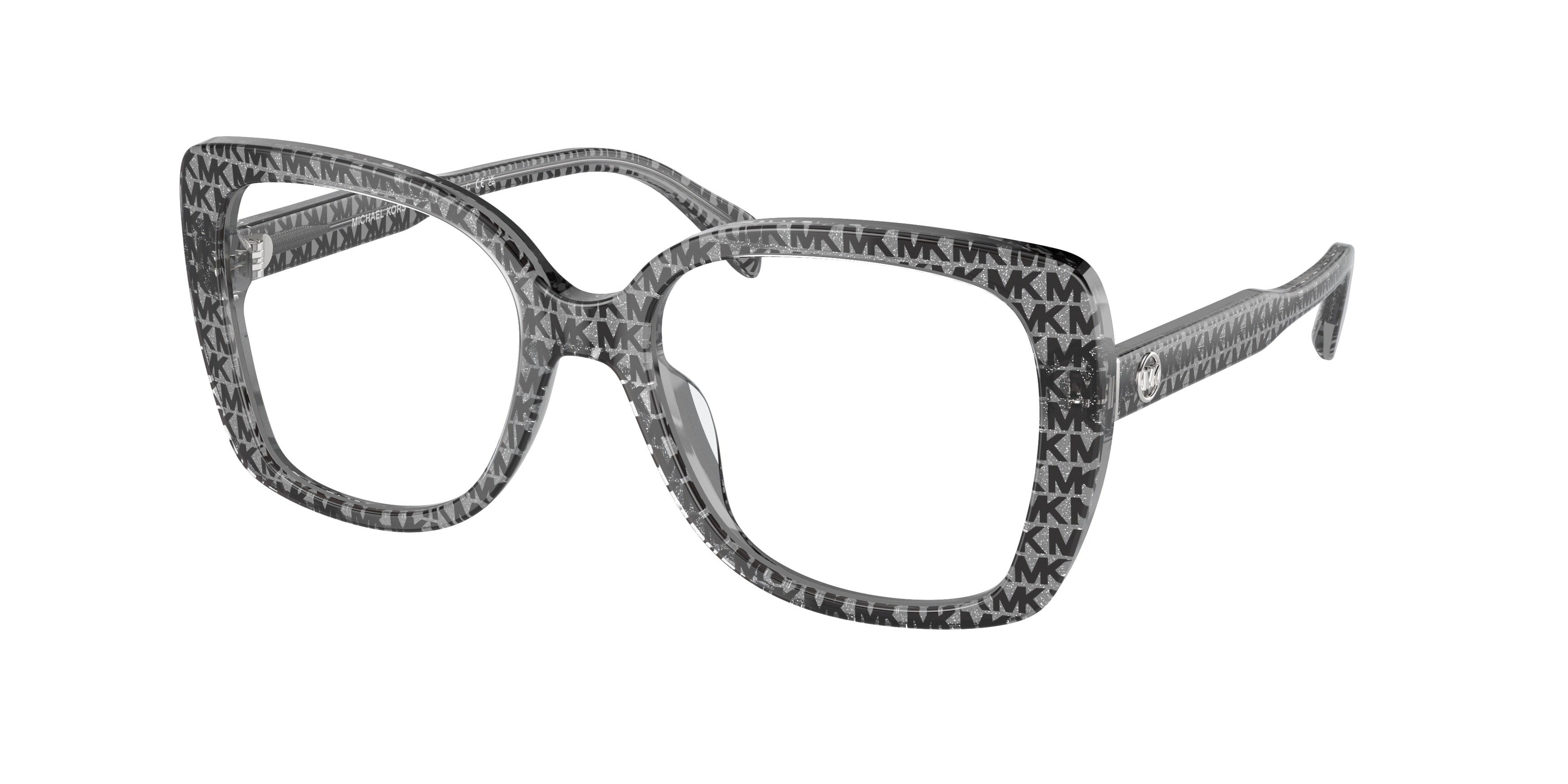 Michael Kors PERTH MK4104U Square Eyeglasses 3958-Black Mk Logo Glitter 53-140-18 - Color Map Black