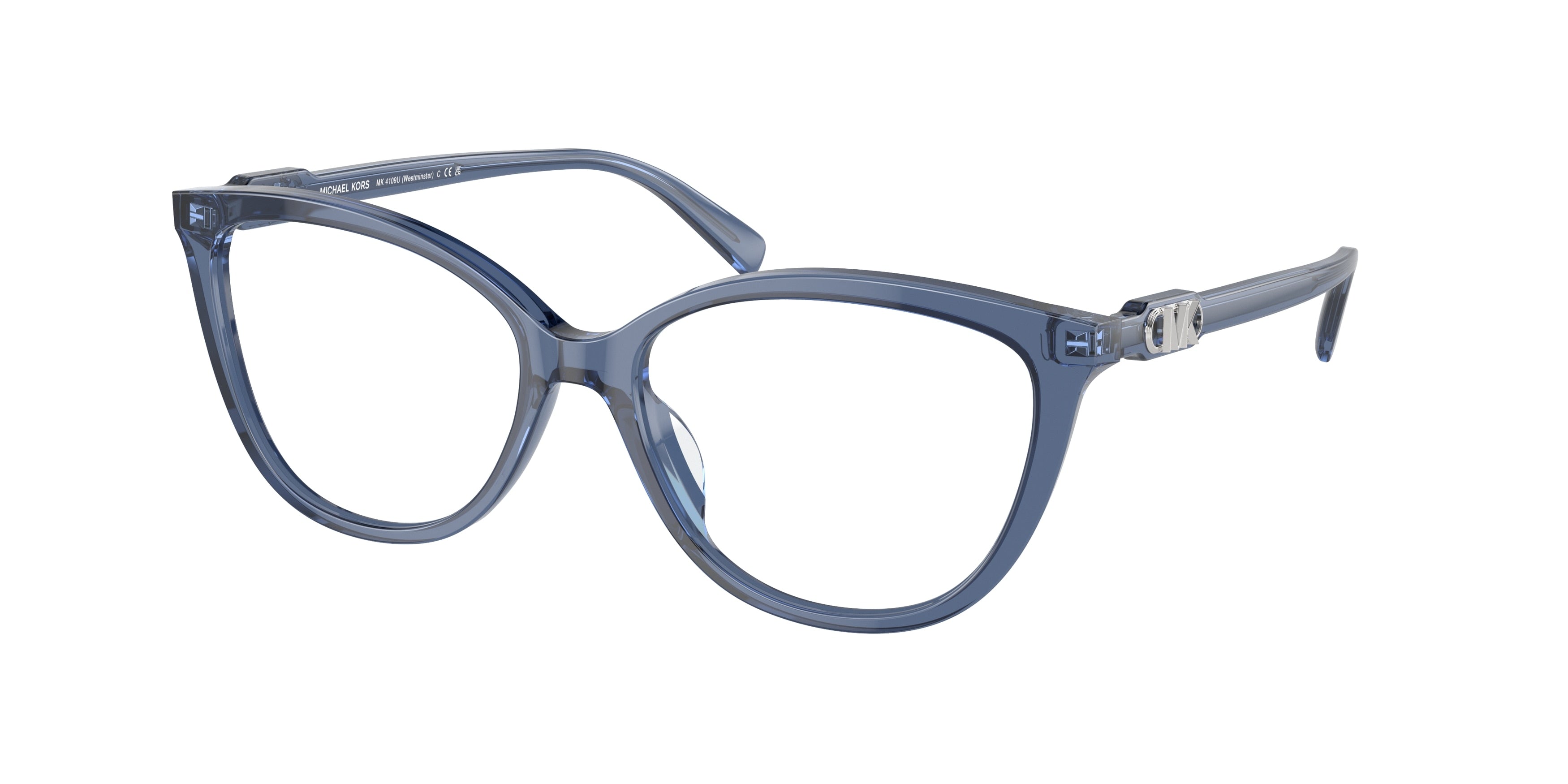 Michael Kors WESTMINSTER MK4109U Cat Eye Eyeglasses 3956-Blue Transparent 54-140-16 - Color Map Blue