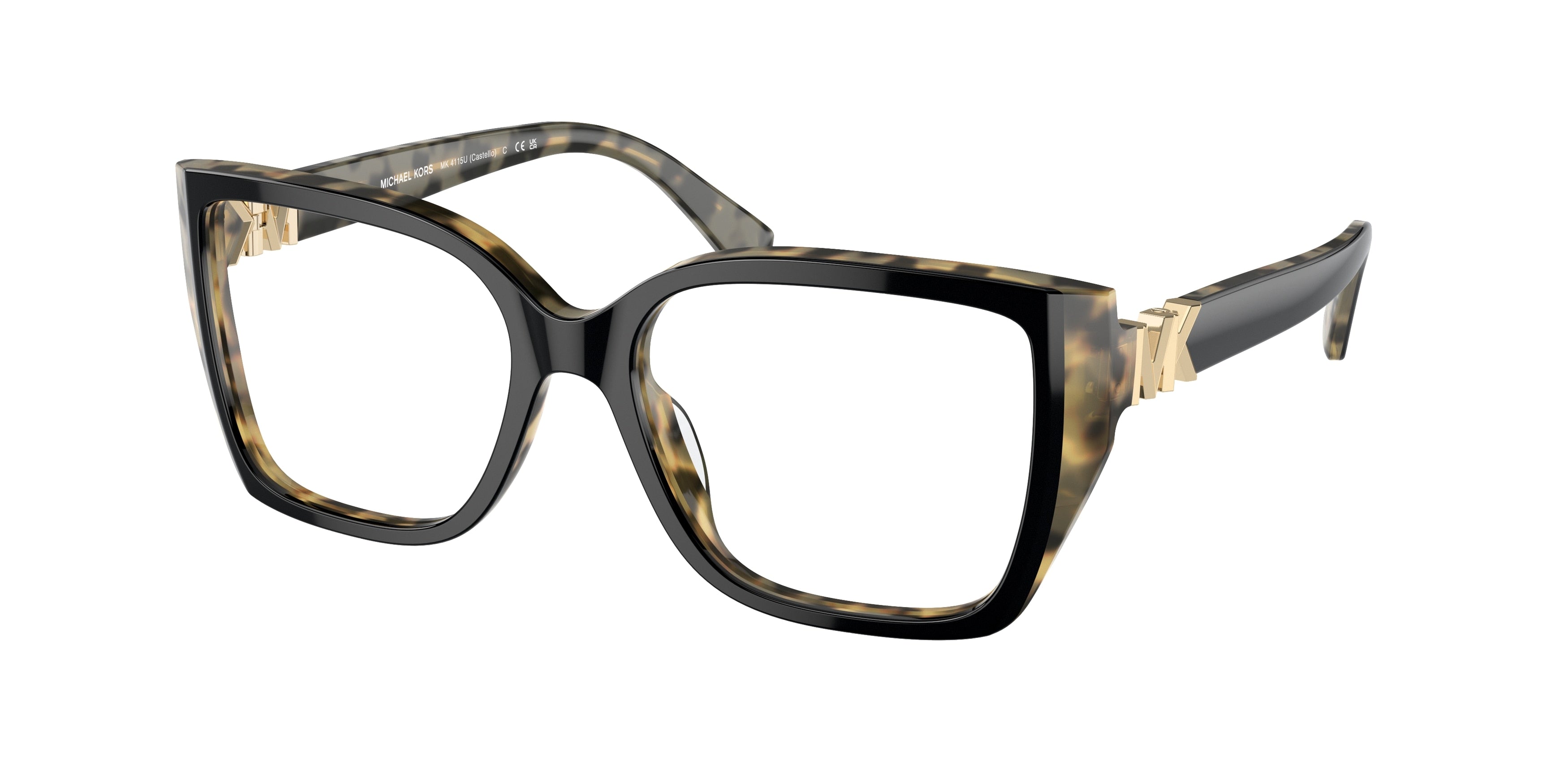 Michael Kors CASTELLO MK4115U Square Eyeglasses 3950-Black/Amber Tortoise 56-140-17 - Color Map Black
