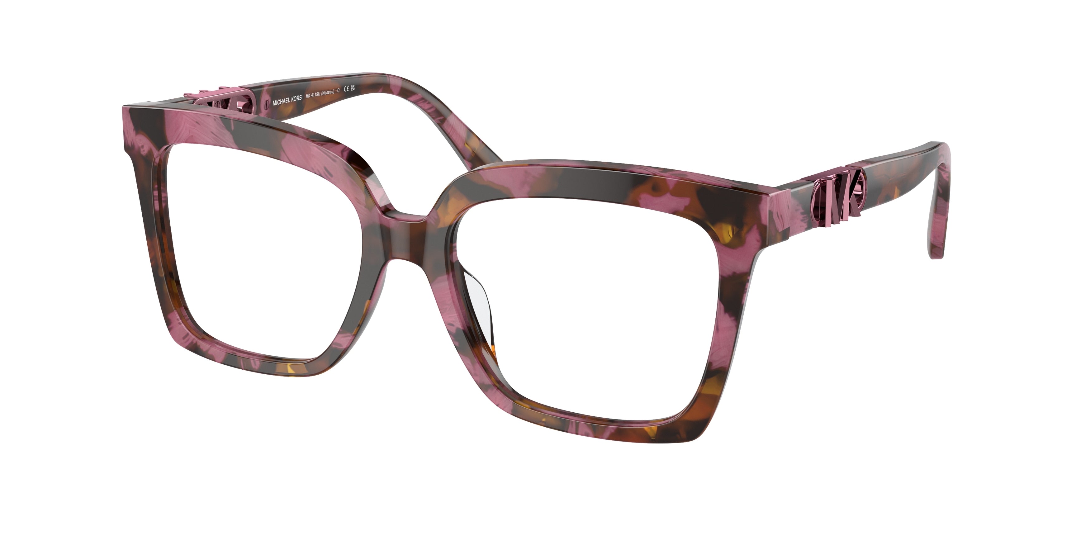 Michael Kors NASSAU MK4119U Square Eyeglasses 3998-Plum Graphic Tortoise 53-140-17 - Color Map Tortoise