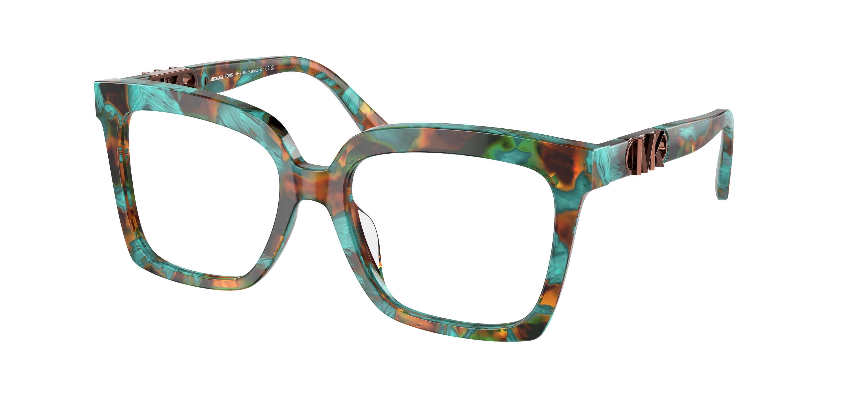 Michael Kors NASSAU MK4119U Square Eyeglasses 4000-Teal Graphic Tortoise 53-140-17 - Color Map Green