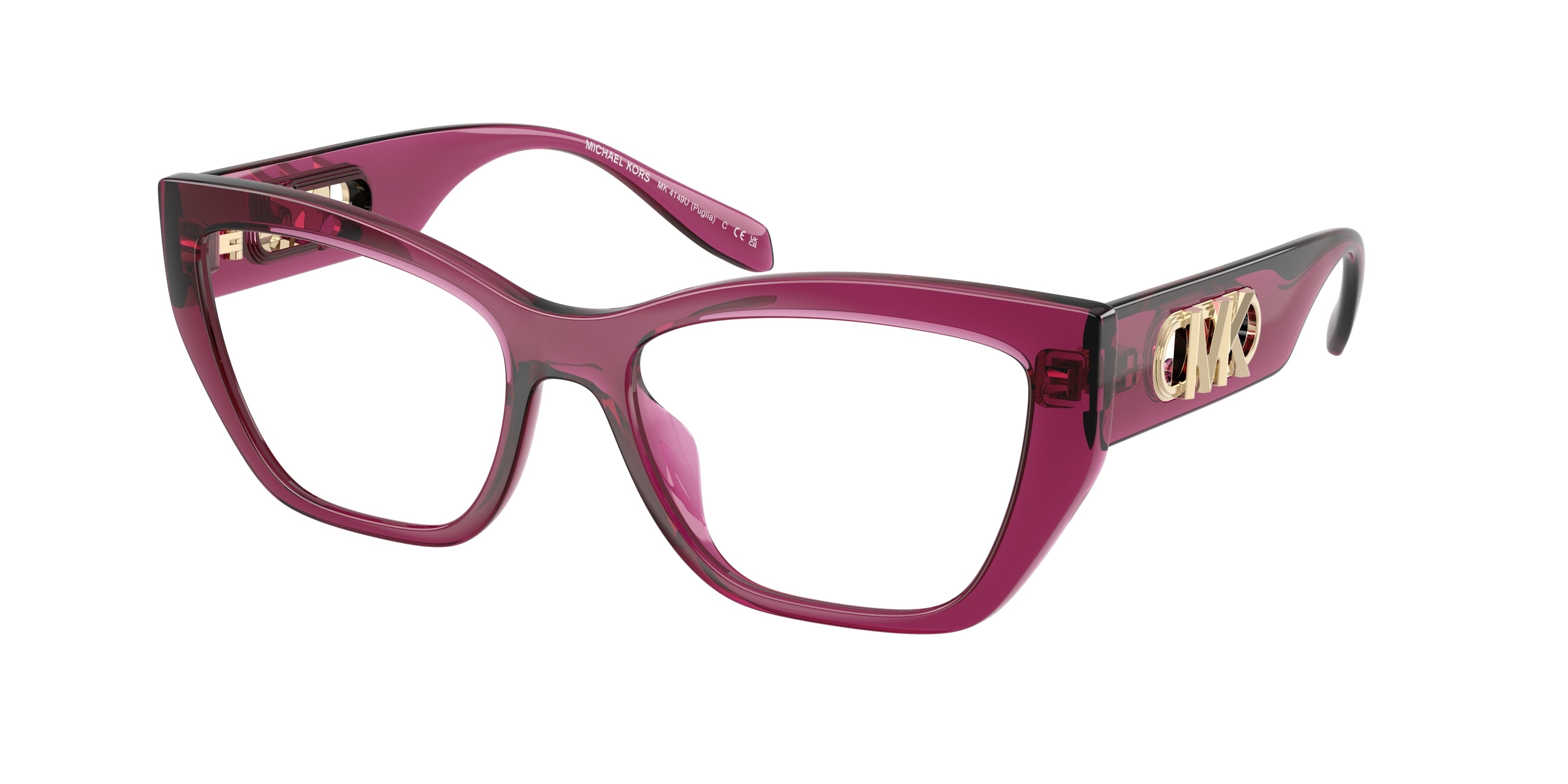 Michael Kors PUGLIA MK4149U Square Eyeglasses 4020-Berry Transparent 54-145-17 - Color Map Pink