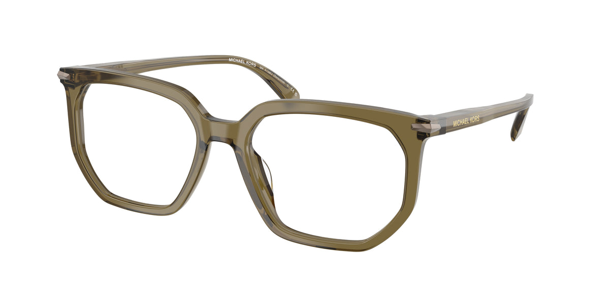 Michael Kors SEQUOIA MK4158U Irregular Eyeglasses 4012-Olive Transparent 55-145-18 - Color Map Green