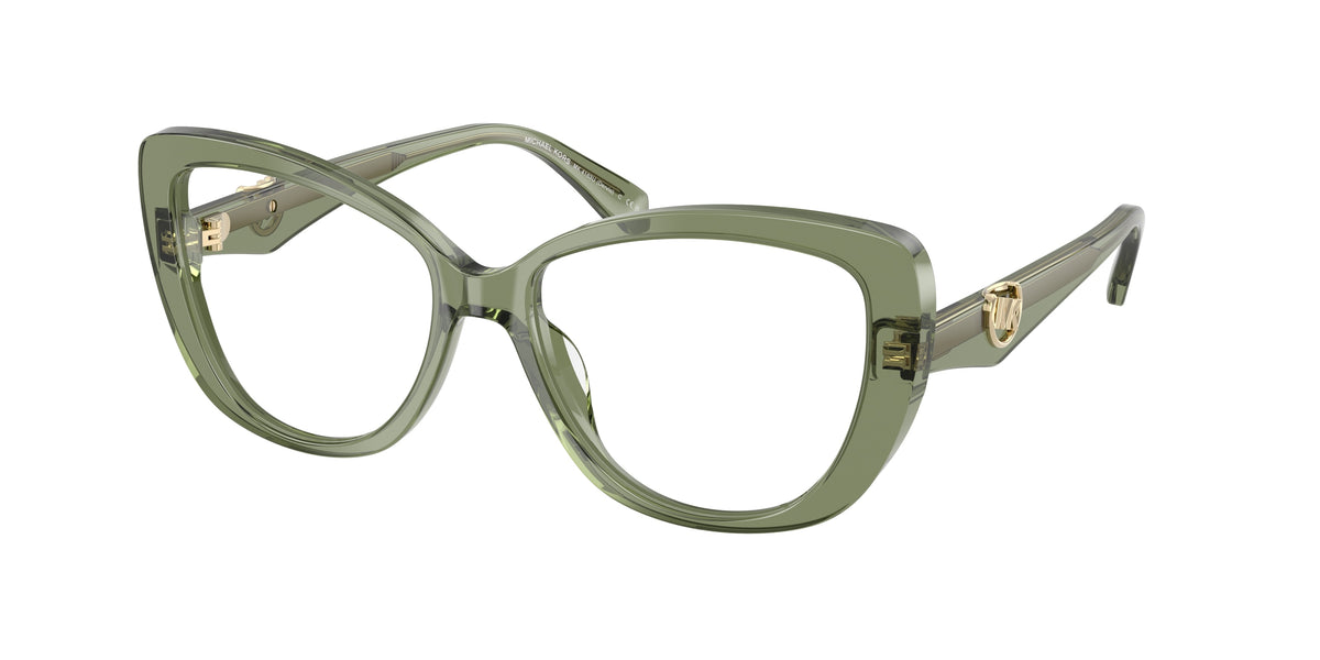 Michael Kors DERVIO MK4163U Butterfly Eyeglasses 3961-Green Transparent 54-140-16 - Color Map Green
