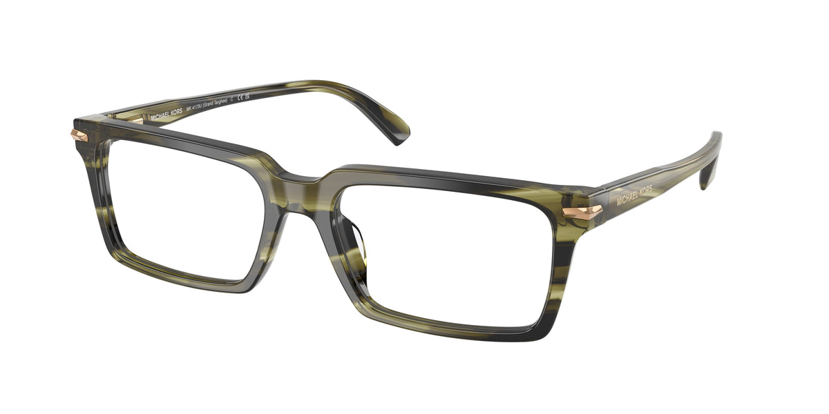 Michael Kors GRAND TARGHEE MK4173U Rectangle Eyeglasses 4040-Olive Horn 54-140-18 - Color Map Green