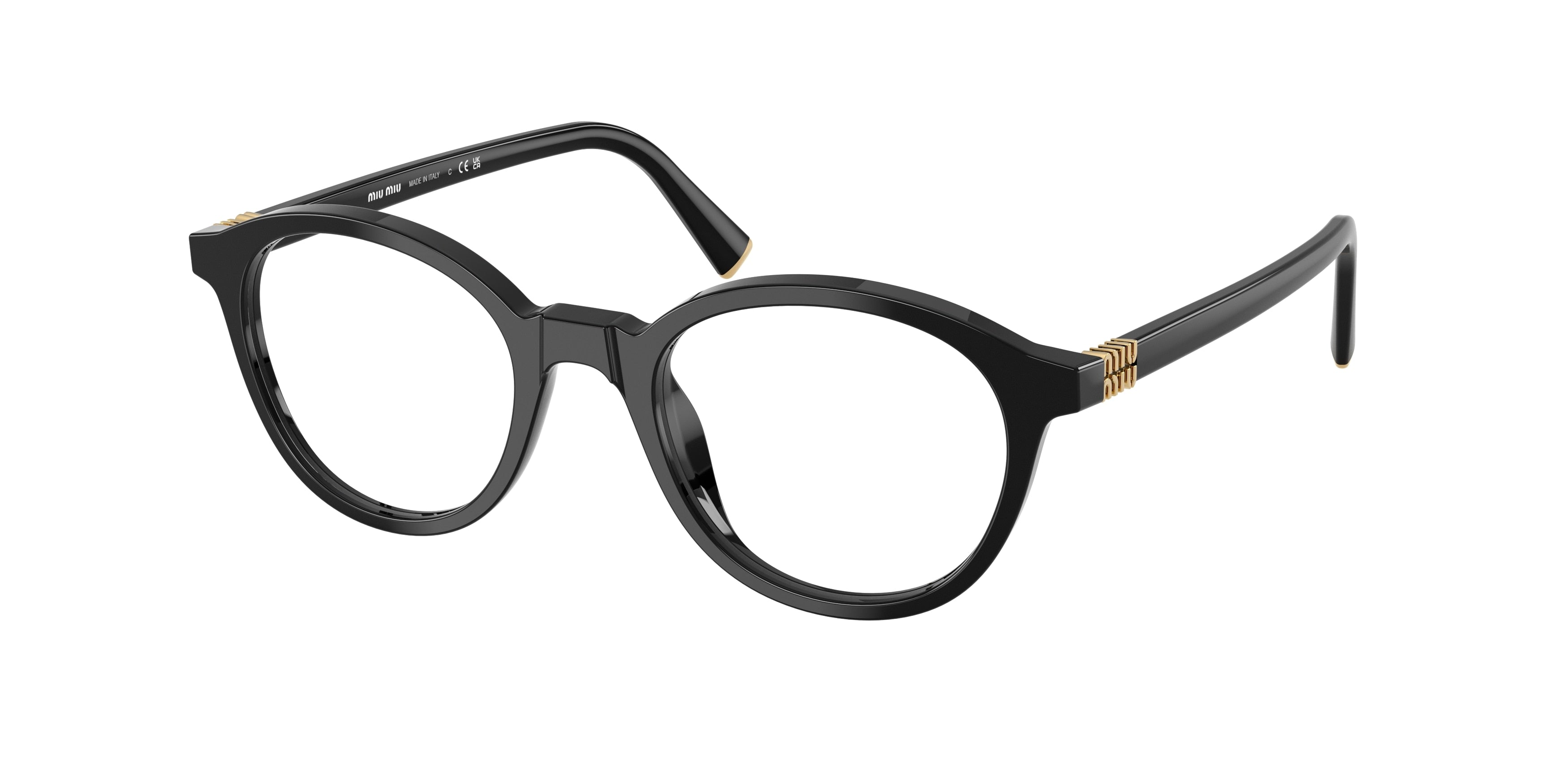 Miu Miu MU02WV Round Eyeglasses 16K1O1-Black 50-140-20 - Color Map Black