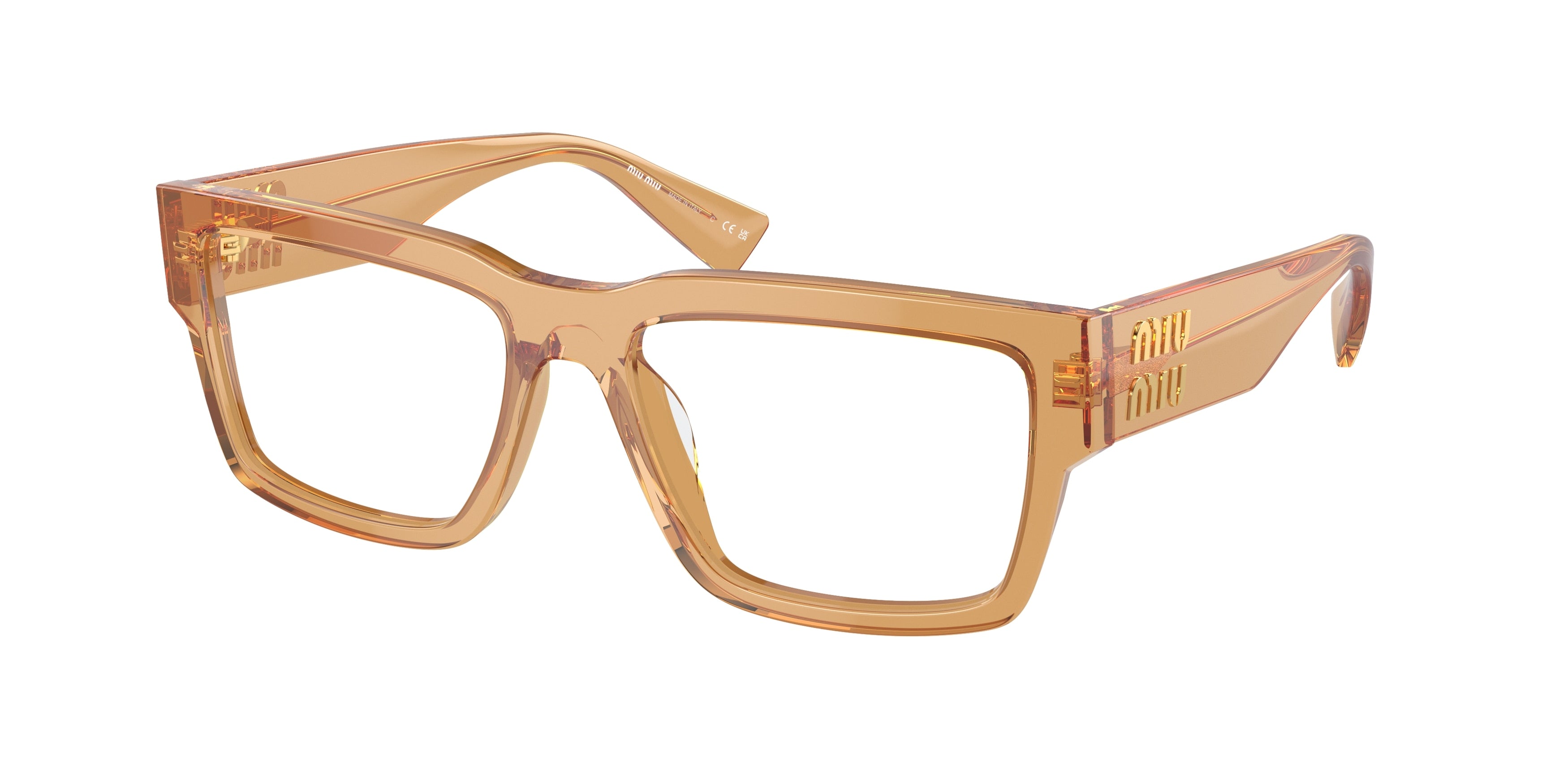 Miu Miu MU02XV Rectangle Eyeglasses 16Q1O1-Medlar Transparent 54-140-17 - Color Map Yellow