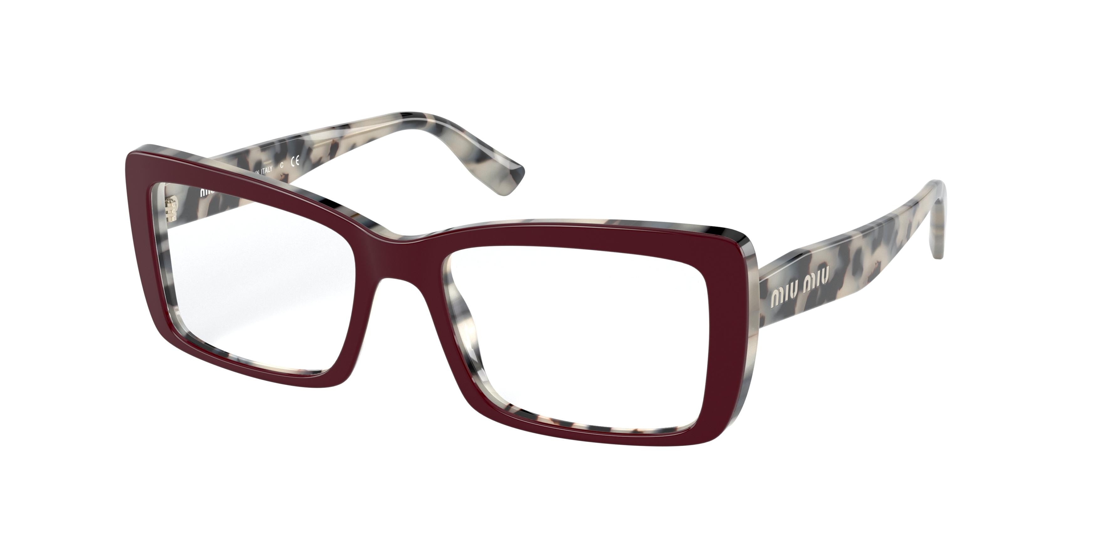 Miu Miu CORE COLLECTION MU03SV Rectangle Eyeglasses 03E1O1-Beige Havana Top Bordeaux 52-140-17 - Color Map Brown