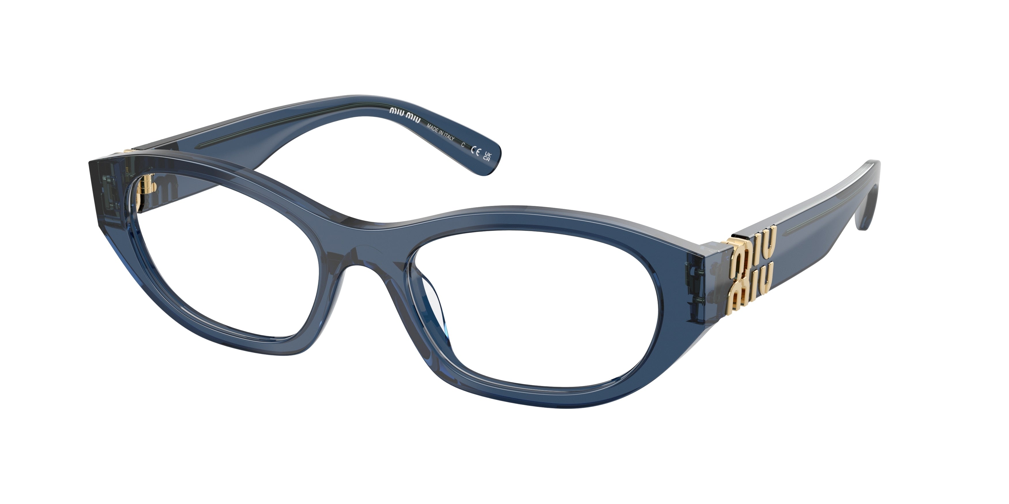 Miu Miu MU03WV Irregular Eyeglasses 08Q1O1-Crystal Blue 53-140-19 - Color Map Blue