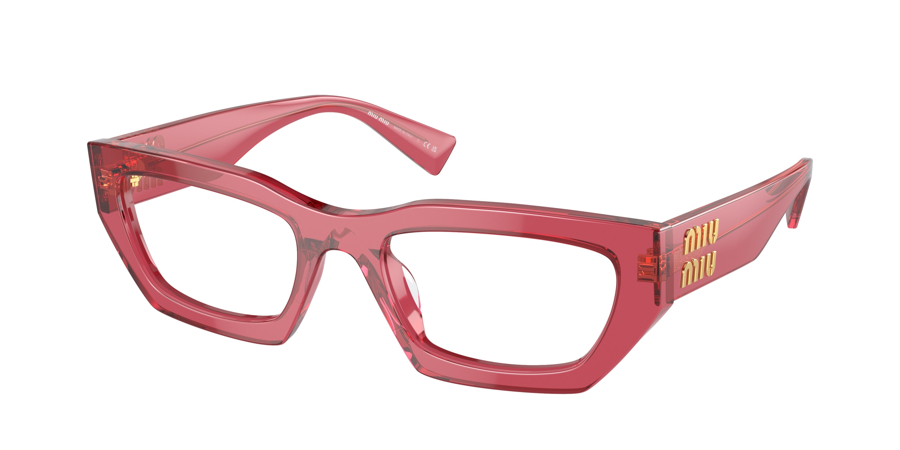 Miu Miu MU03XV Irregular Eyeglasses 15Q1O1-Bordeaux Trasparent 53-140-20 - Color Map Red
