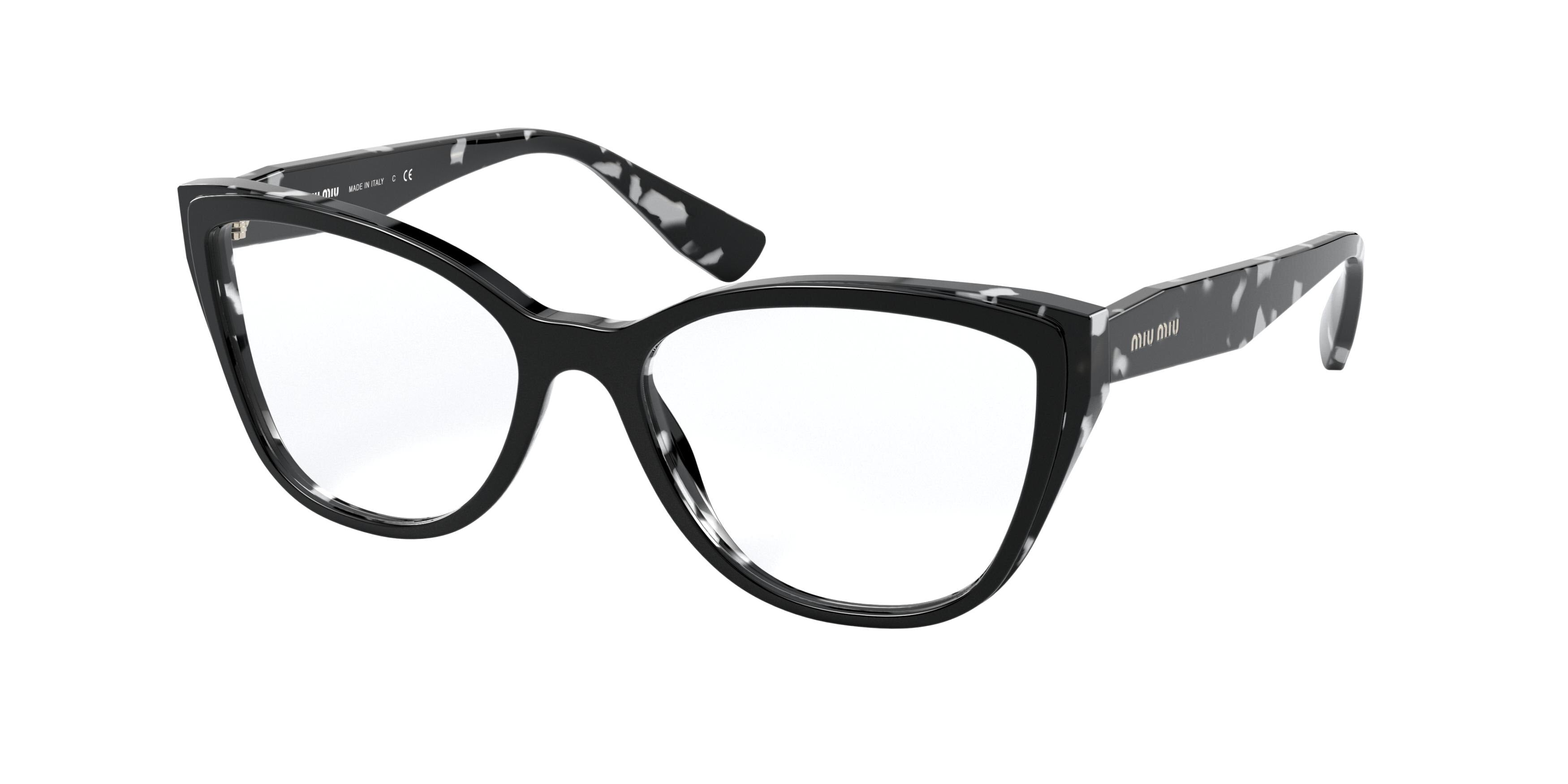 Miu Miu CORE COLLECTION MU04SVA Pillow Eyeglasses 06E1O1-Havana Black White Top Black 54-140-17 - Color Map Black