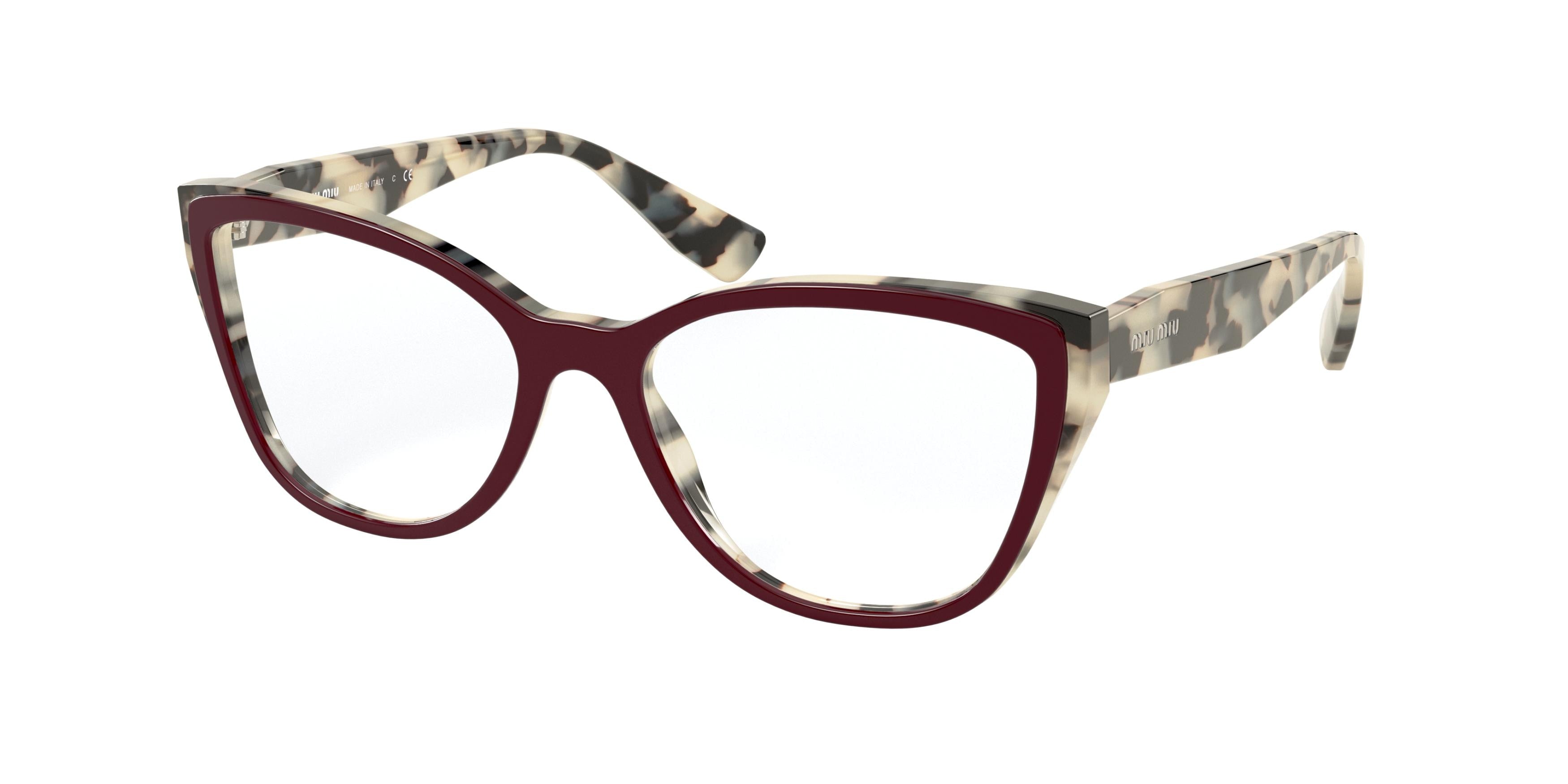 Miu Miu CORE COLLECTION MU04SV Cat Eye Eyeglasses 03E1O1-Beige Havana Top Bordeaux 54-140-17 - Color Map Brown