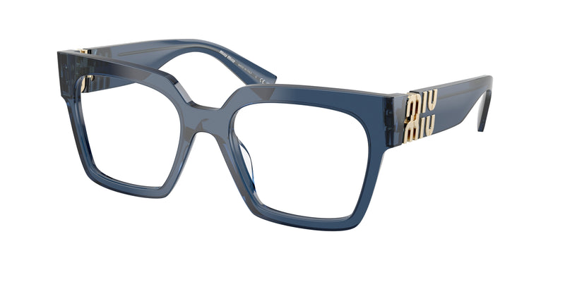 Miu Miu MU04UV Square Eyeglasses 08Q1O1-Blue Transparent 52-135-19 - Color Map Blue