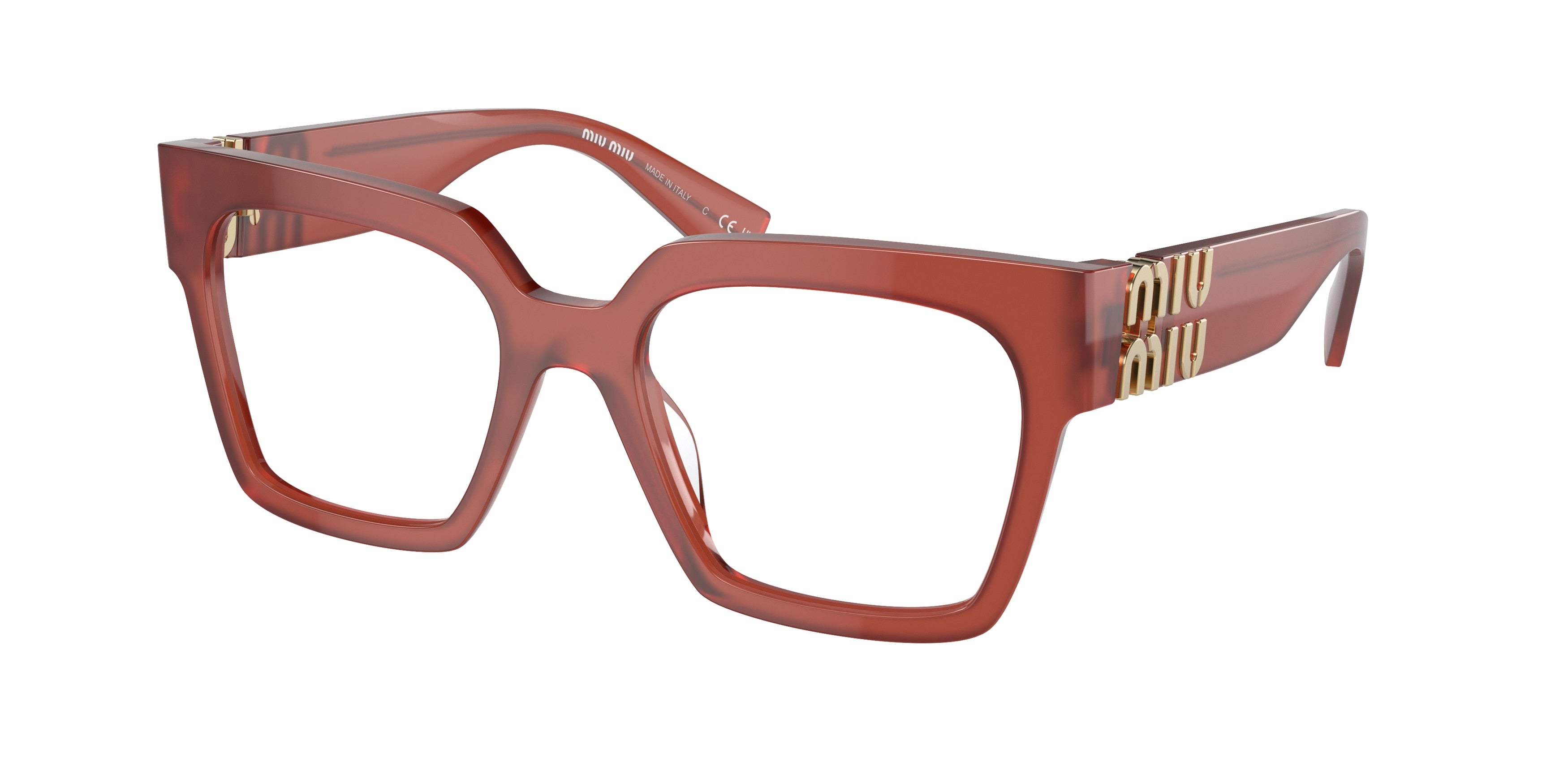 Miu Miu MU04UV Square Eyeglasses 10M1O1-Opal Cognac 52-135-19 - Color Map Brown