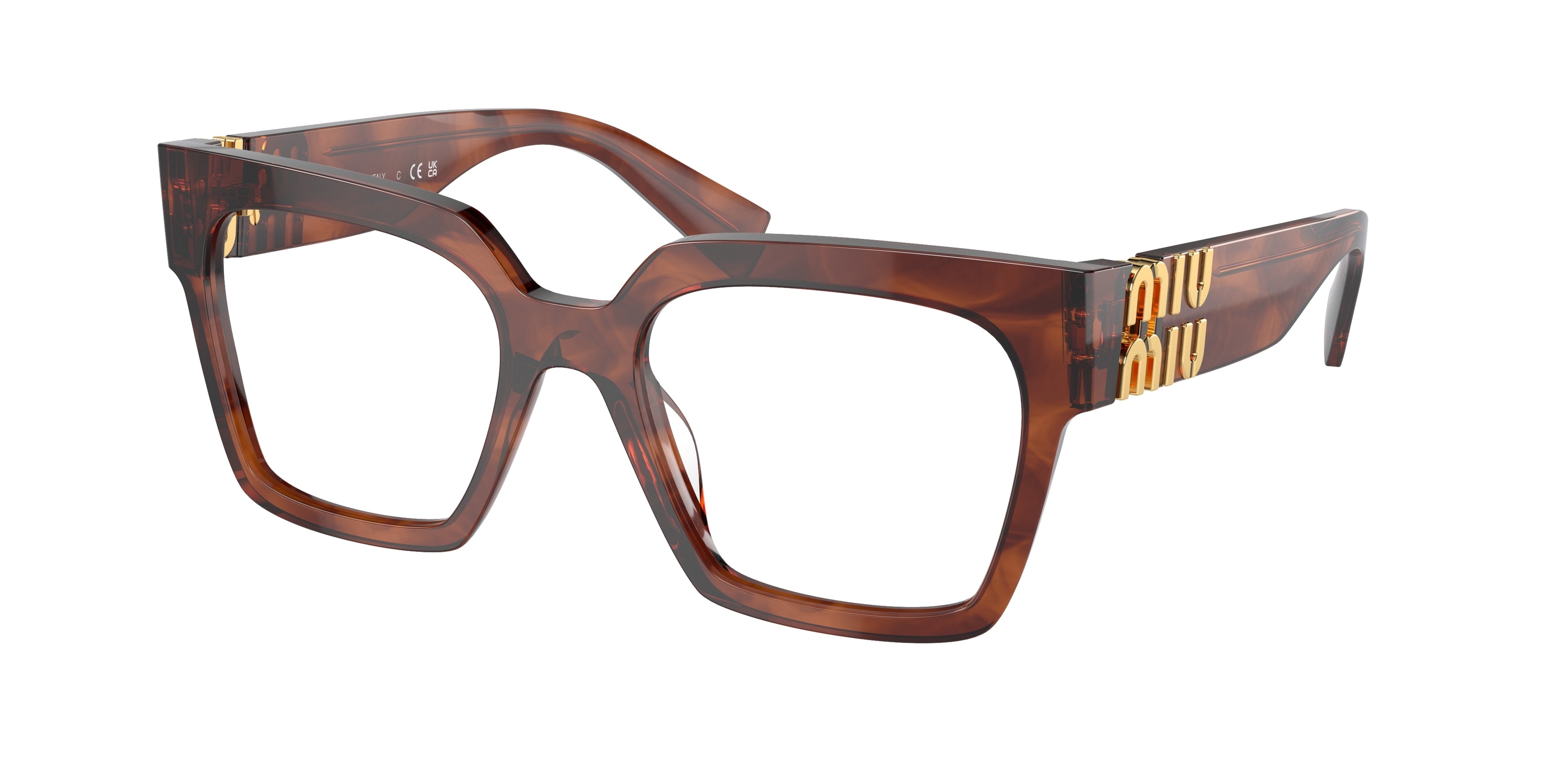 Miu Miu MU04UV Square Eyeglasses 11Q1O1-Stripped Tobacco 52-135-19 - Color Map Brown
