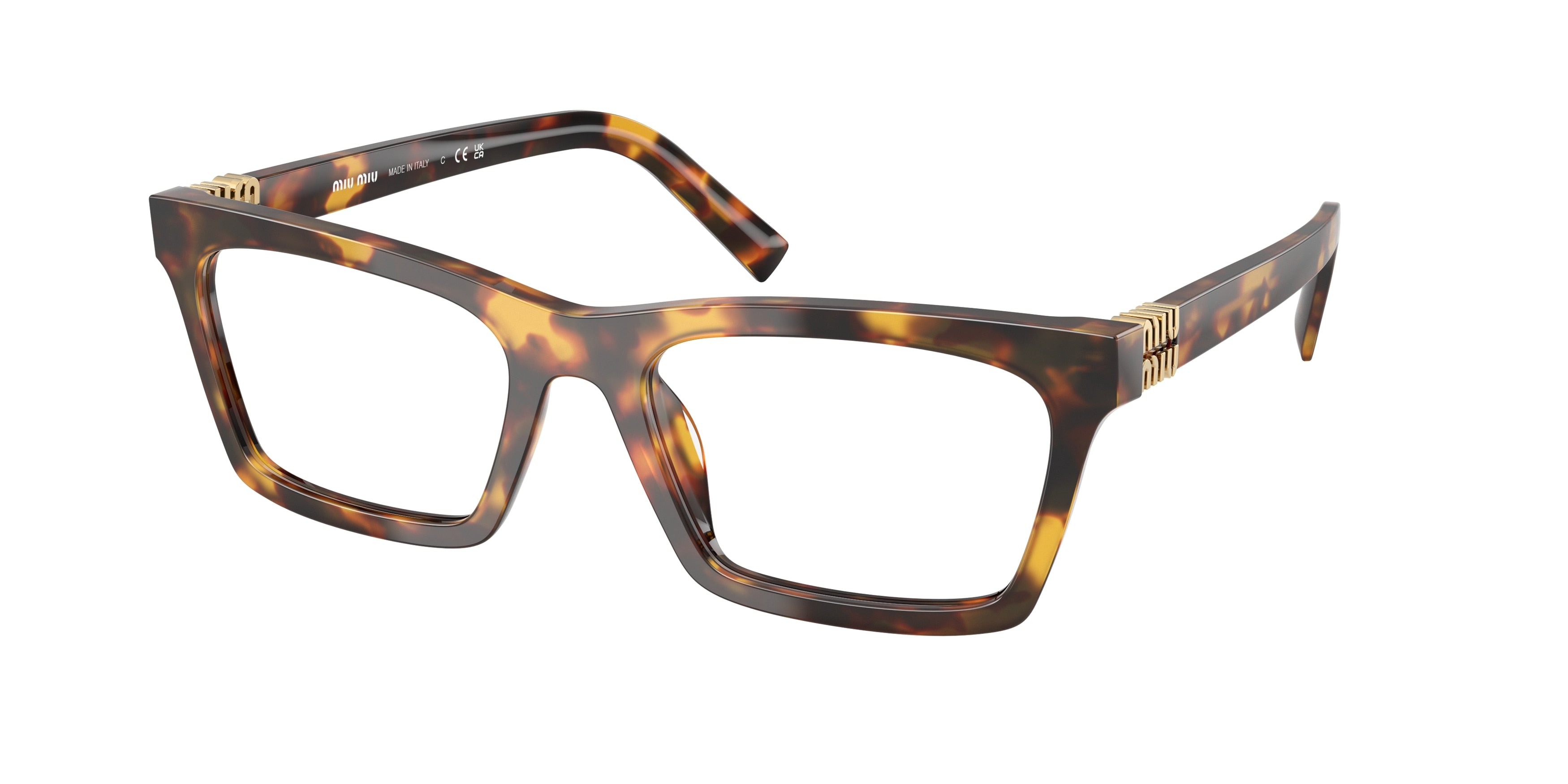 Miu Miu MU04WV Rectangle Eyeglasses 14L1O1-Havana Honey 55-140-19 - Color Map Tortoise