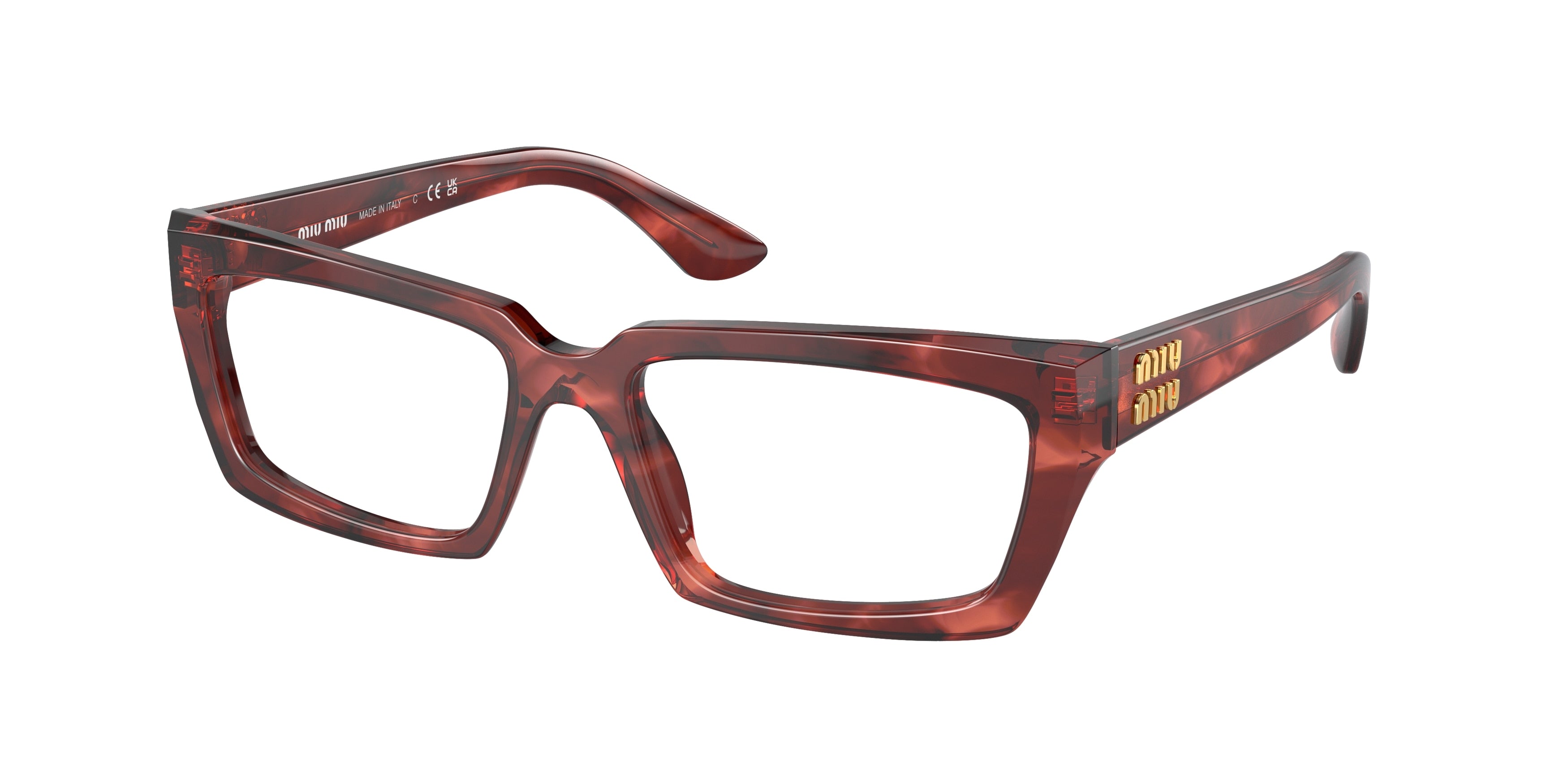 Miu Miu MU04XV Rectangle Eyeglasses 12Q1O1-Striped Bordeaux 54-140-17 - Color Map Red