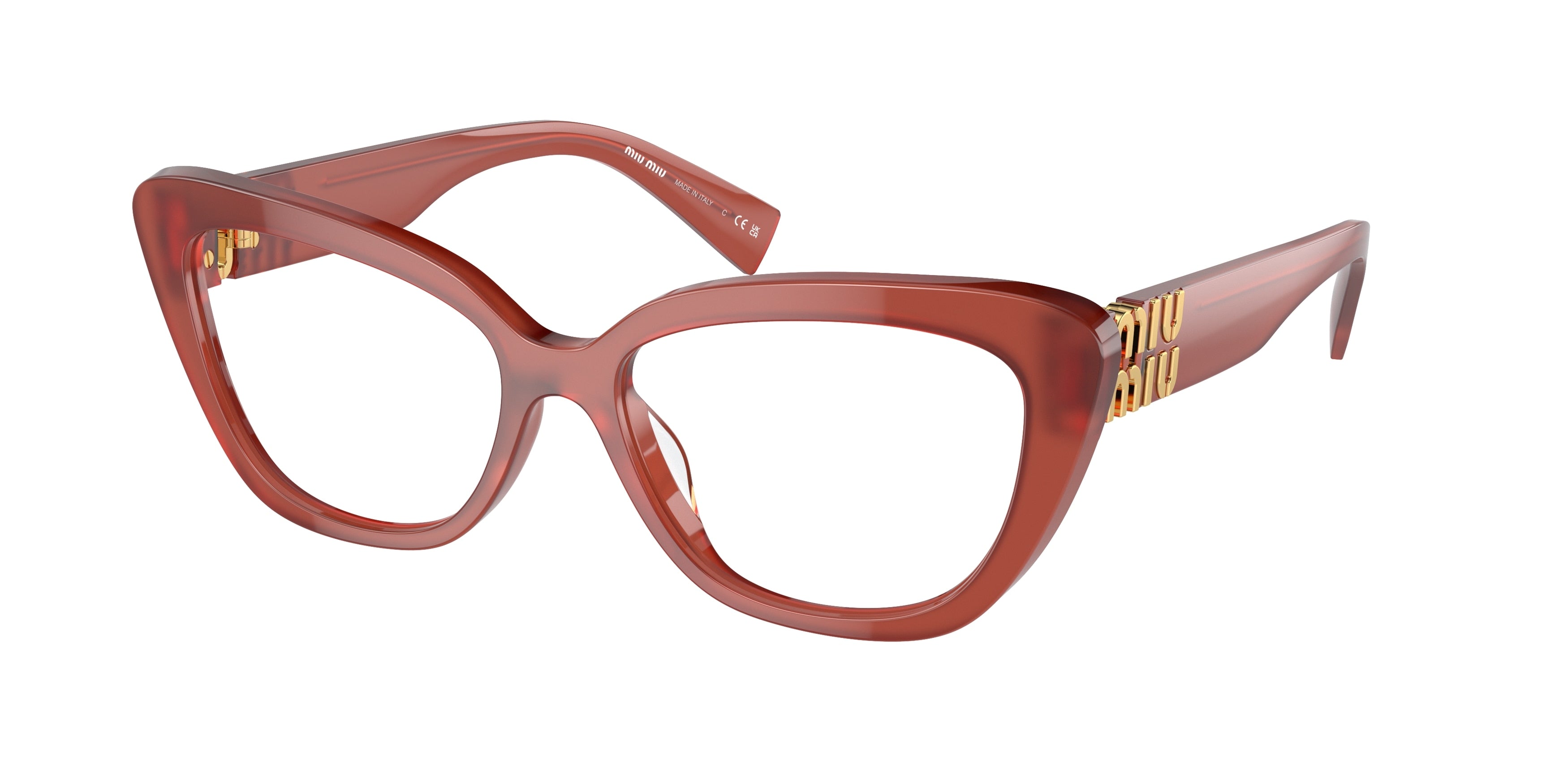 Miu Miu MU05VV Cat Eye Eyeglasses 10M1O1-Cognac Opal 55-140-16 - Color Map Red