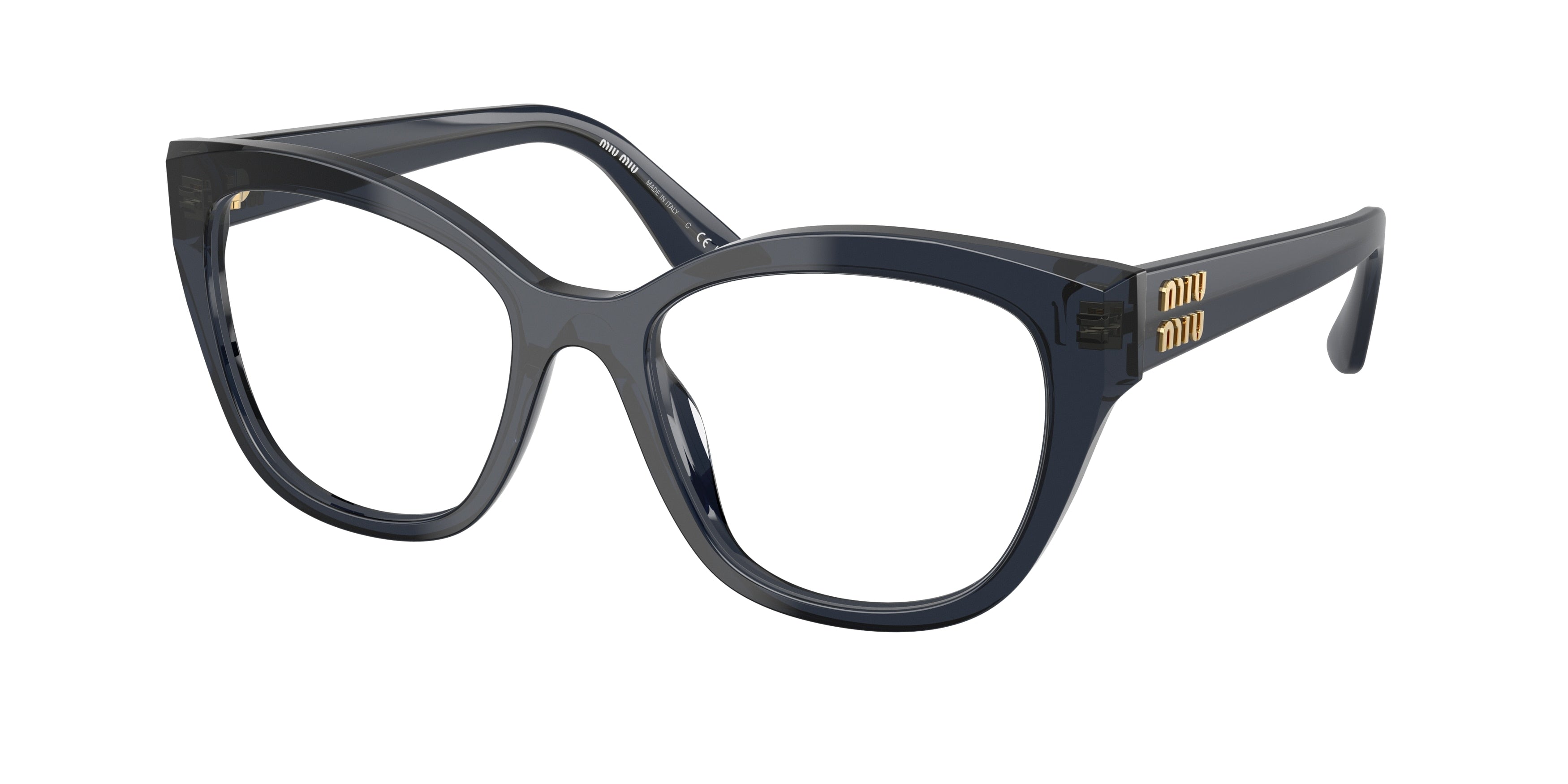 Miu Miu MU05XV Square Eyeglasses 08Q1O1-Blue Transparent 54-140-19 - Color Map Blue