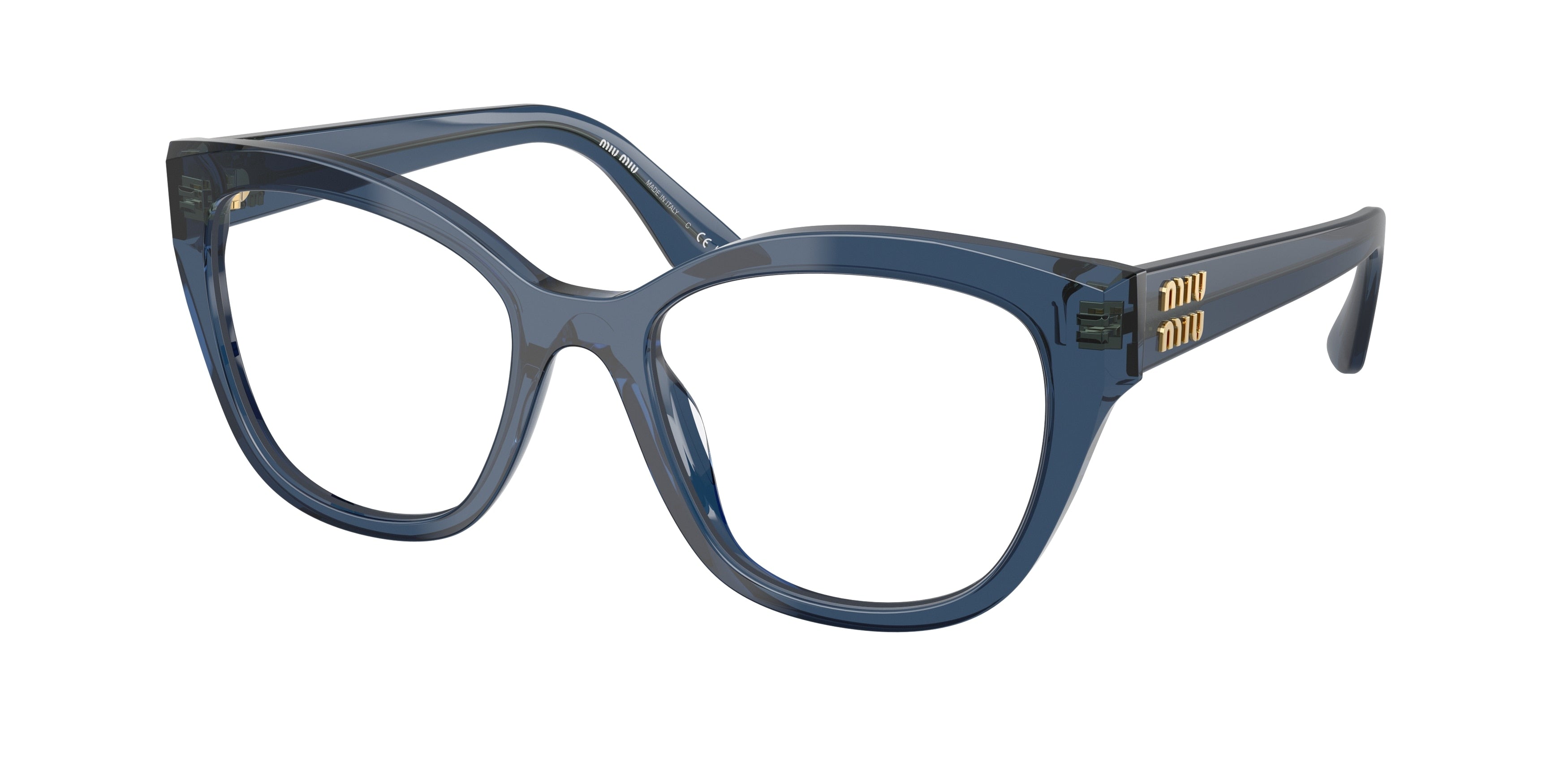 Miu Miu MU05XV Square Eyeglasses  08Q1O1-Blue Transparent 54-140-19 - Color Map Blue