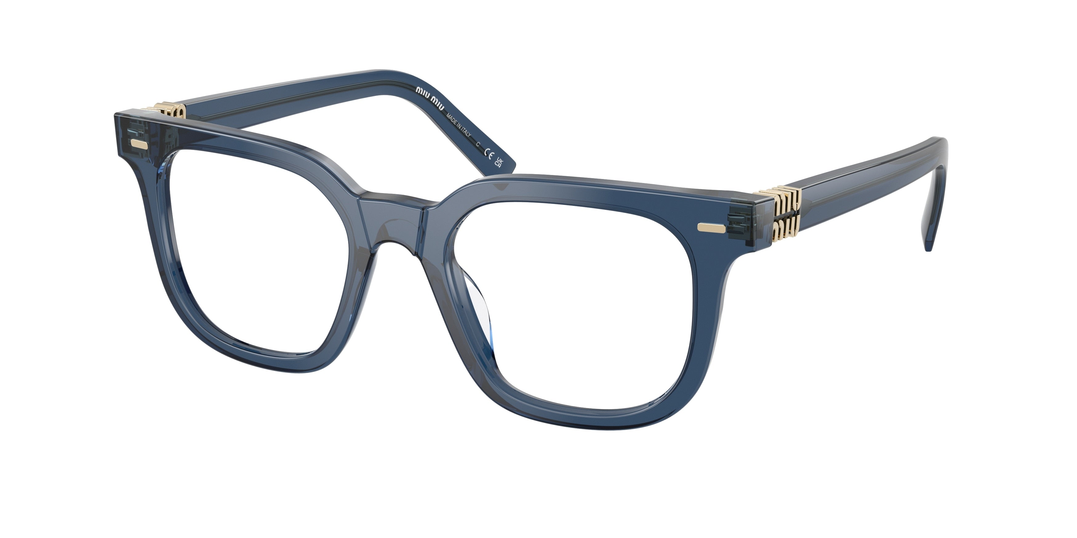 Miu Miu MU06XV Square Eyeglasses 08Q1O1-Blue Transparent 49-140-20 - Color Map Blue