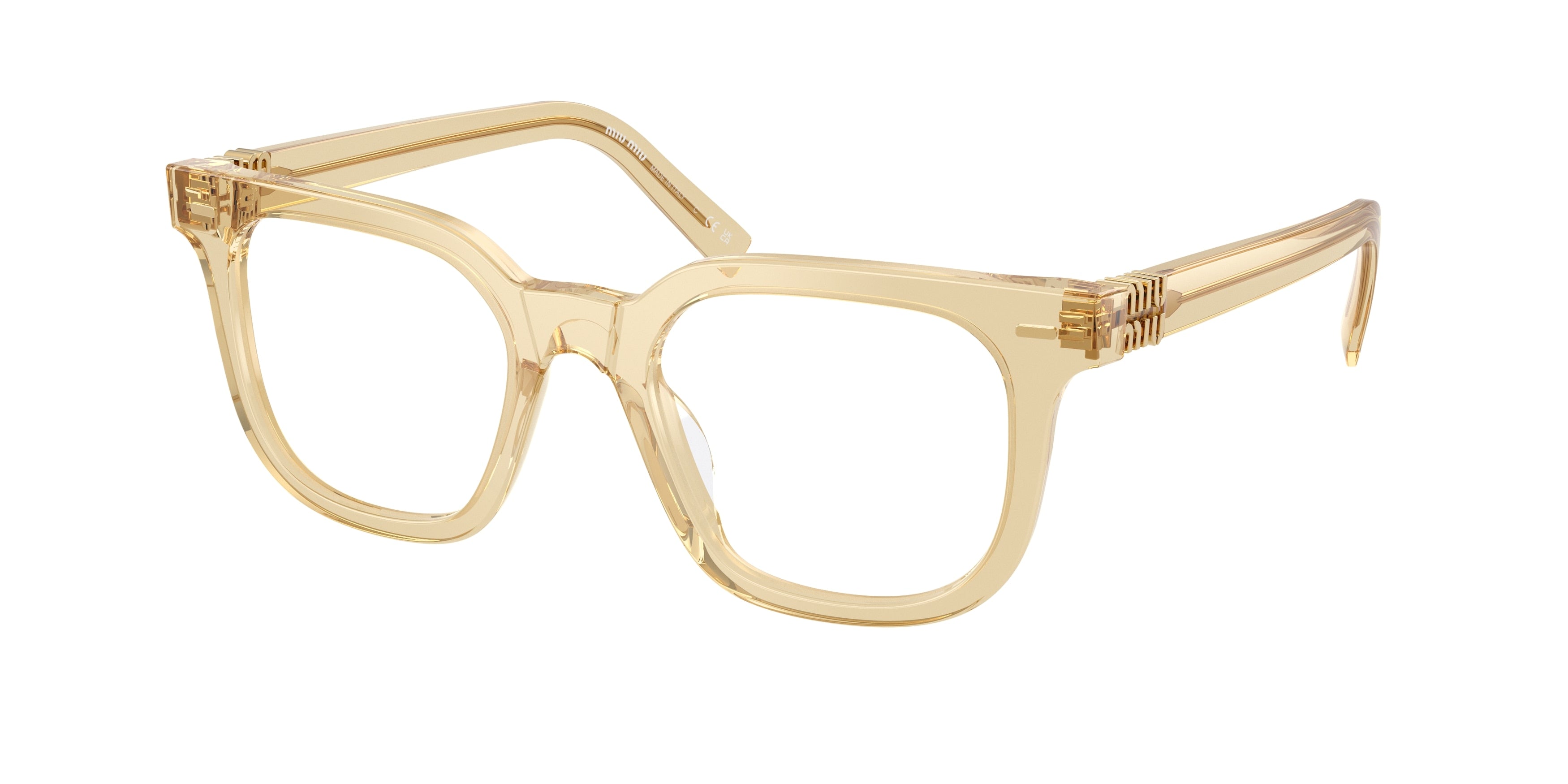 Miu Miu MU06XV Square Eyeglasses 11T1O1-Sand Transparent 49-140-20 - Color Map Brown