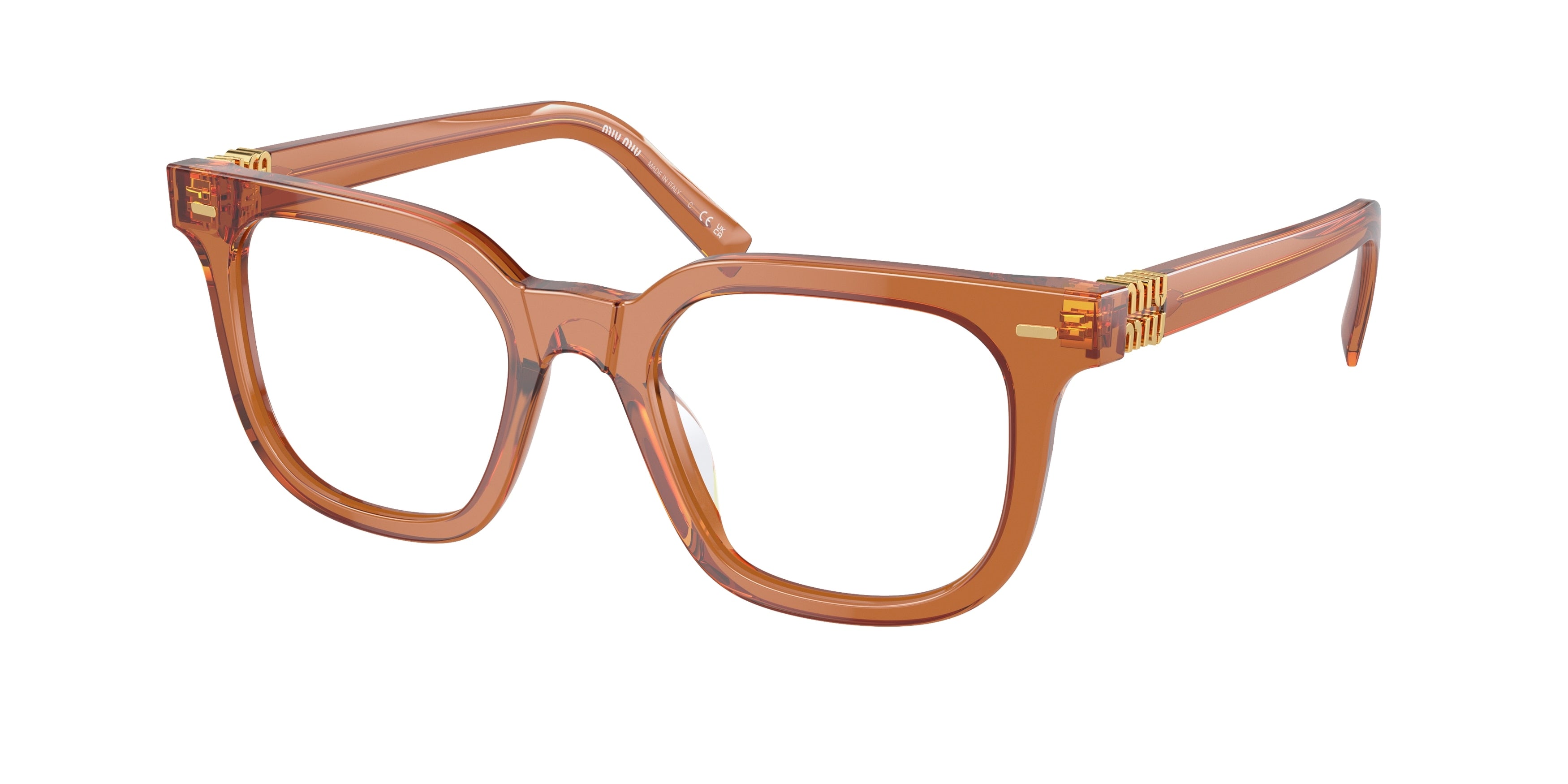 Miu Miu MU06XV Square Eyeglasses 15T1O1-Caramel Trasparent 49-140-20 - Color Map Brown