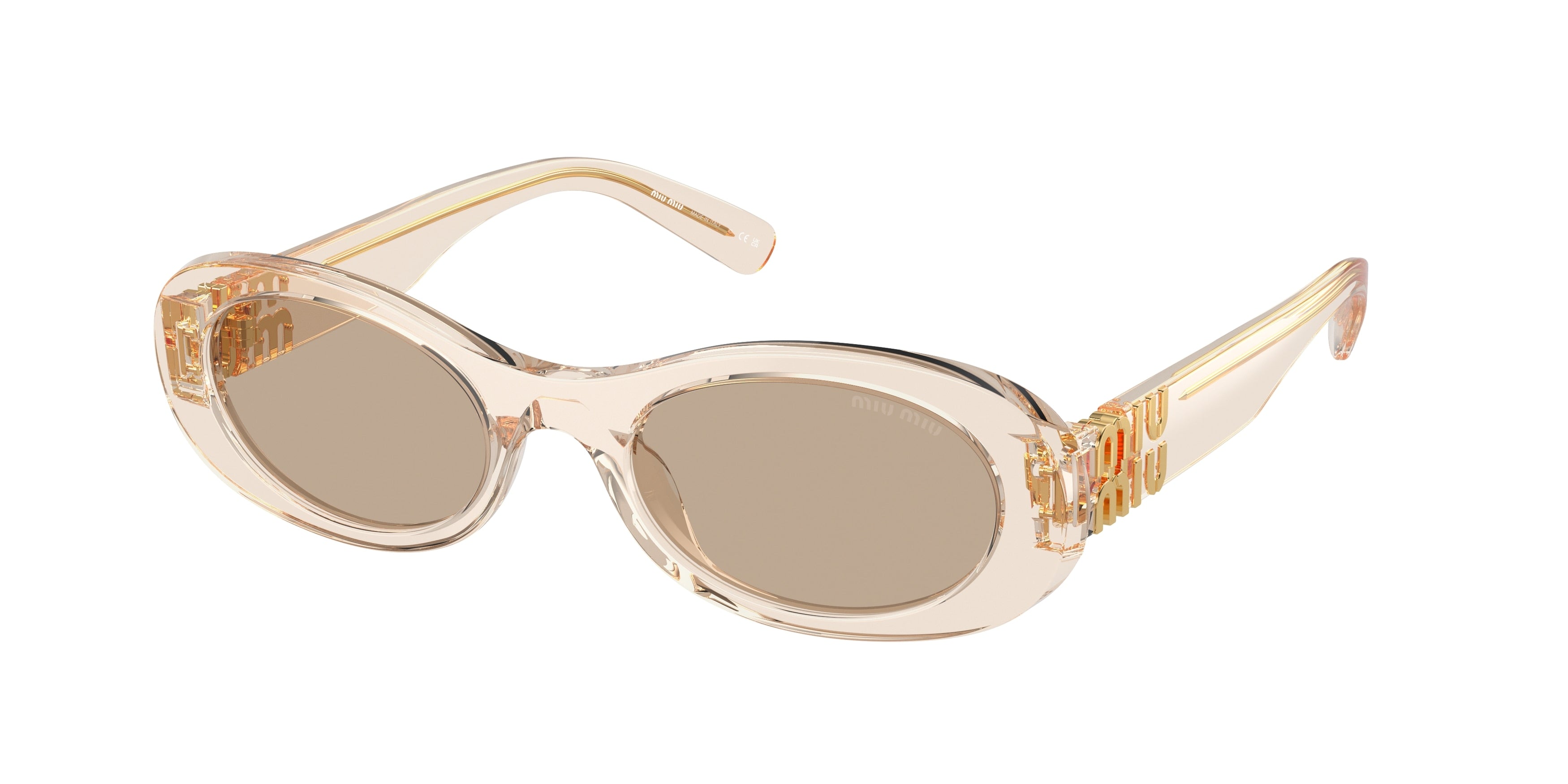Miu Miu MU06ZS Oval Sunglasses 11T40F-Sand Transparent 50-140-20 - Color Map Brown