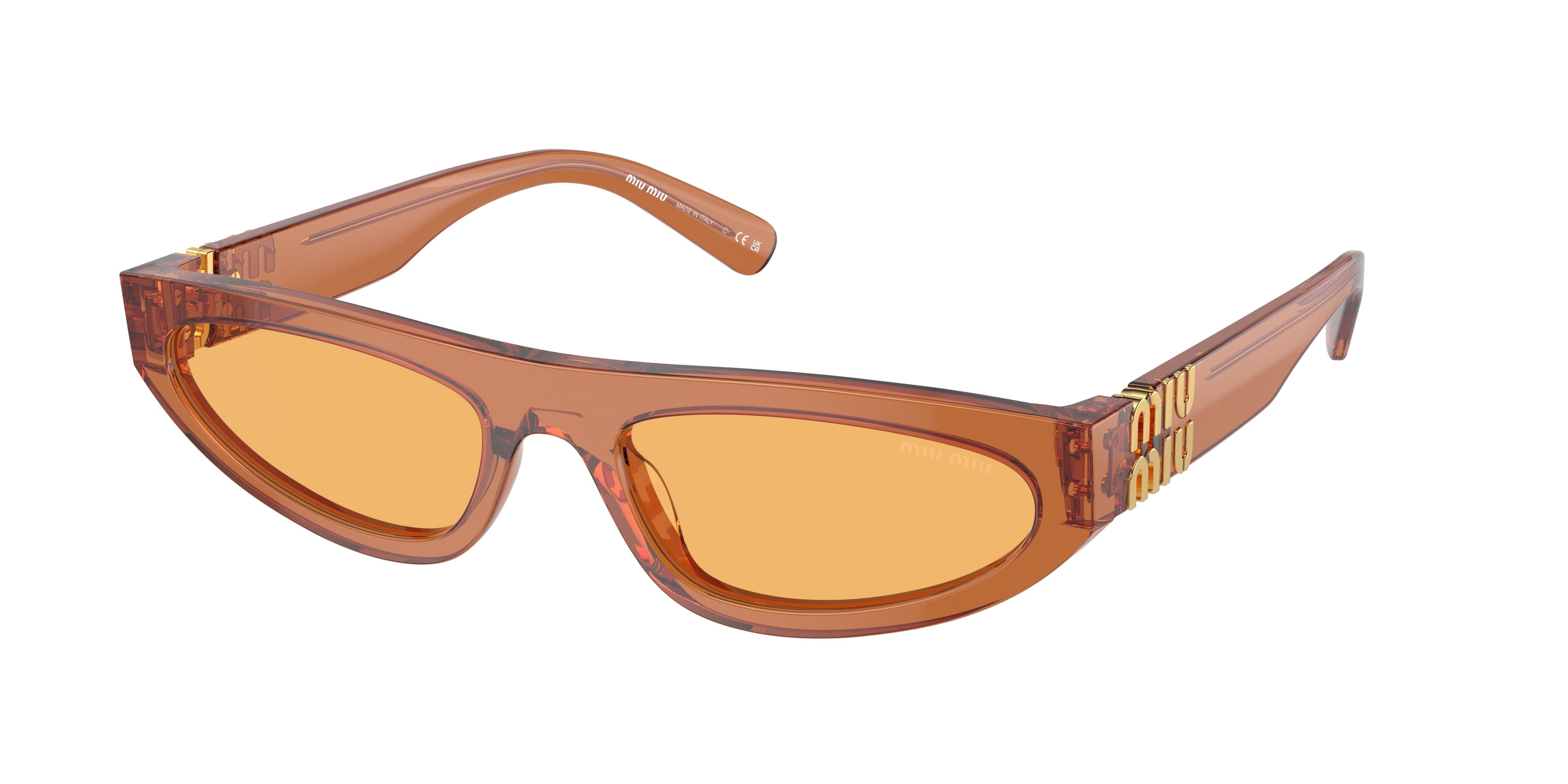 Miu Miu MU07ZS Irregular Sunglasses 15T0B7-Caramel Trapsarent 56-140-19 - Color Map Brown